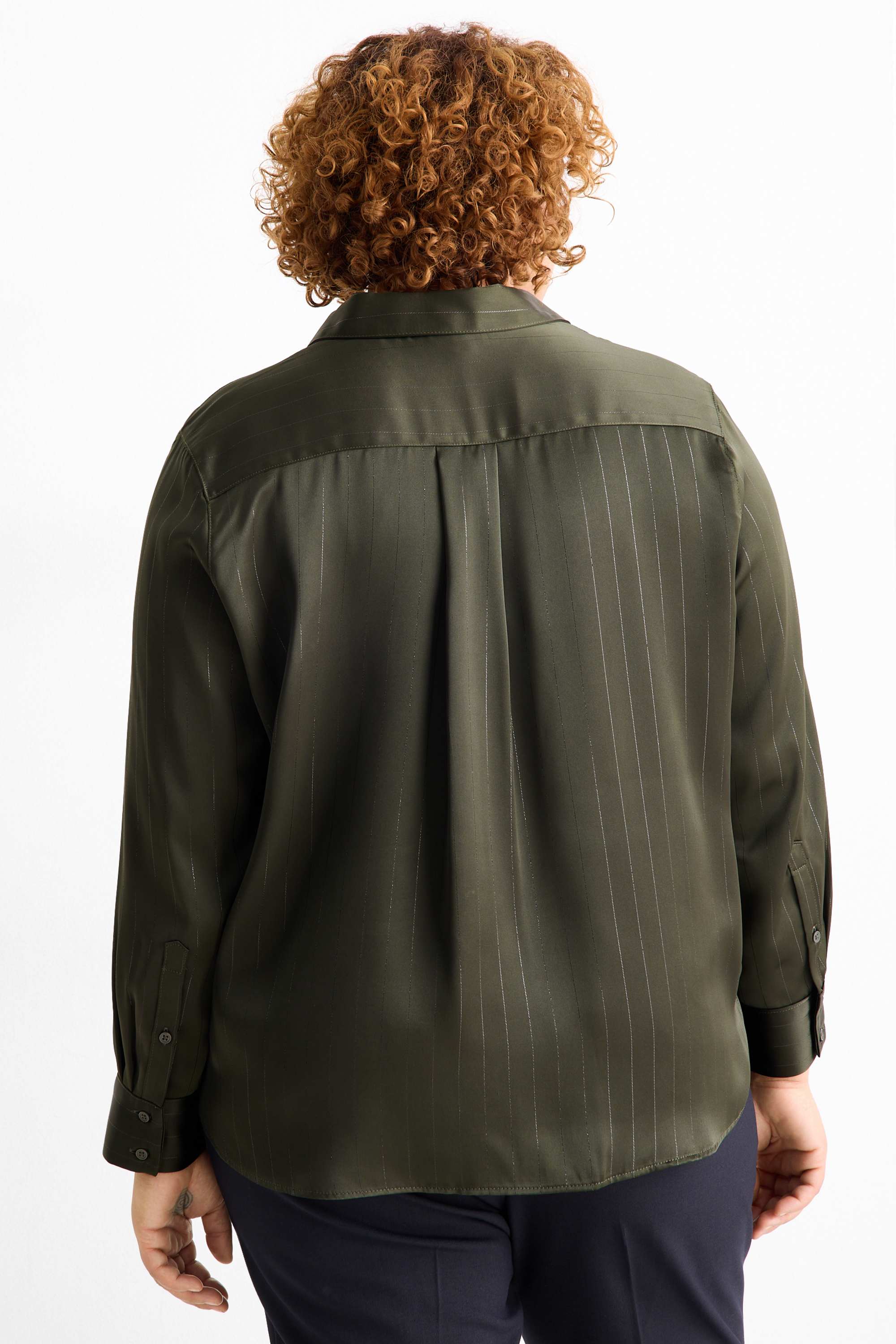 Satin blouse - pinstripes dark green