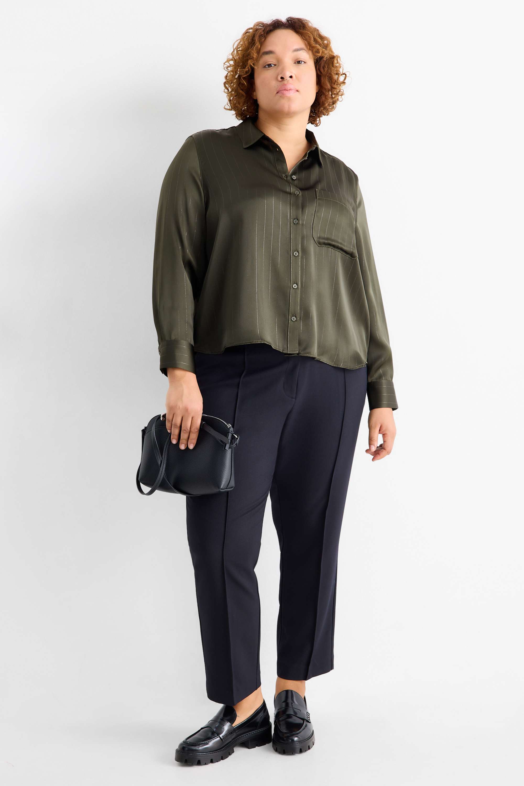 Satin blouse - pinstripes dark green