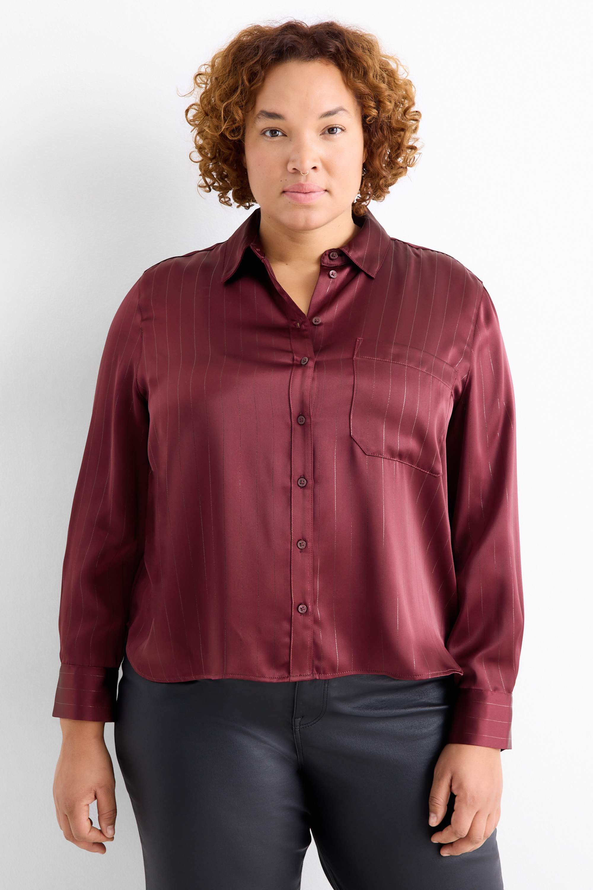 Satin blouse - pinstripes bordeaux