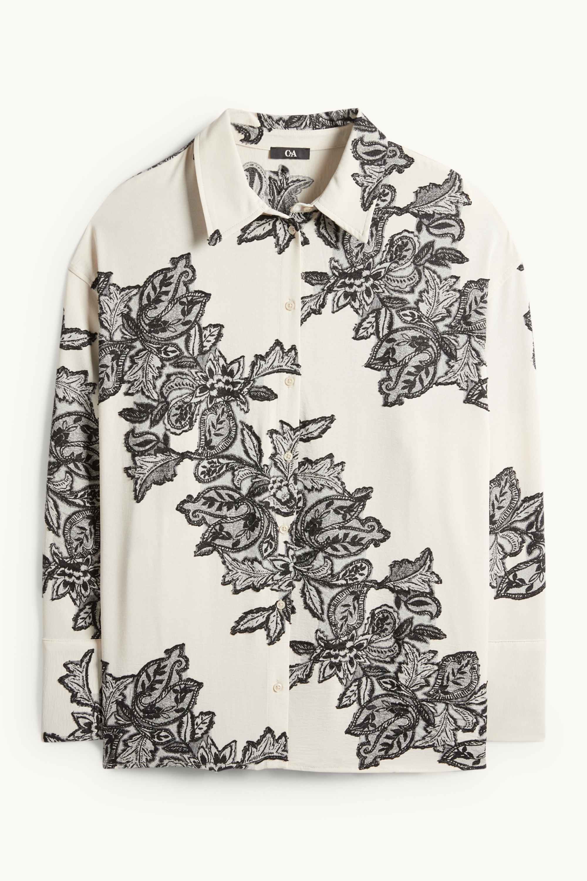 Blouse - floral - textured black / beige