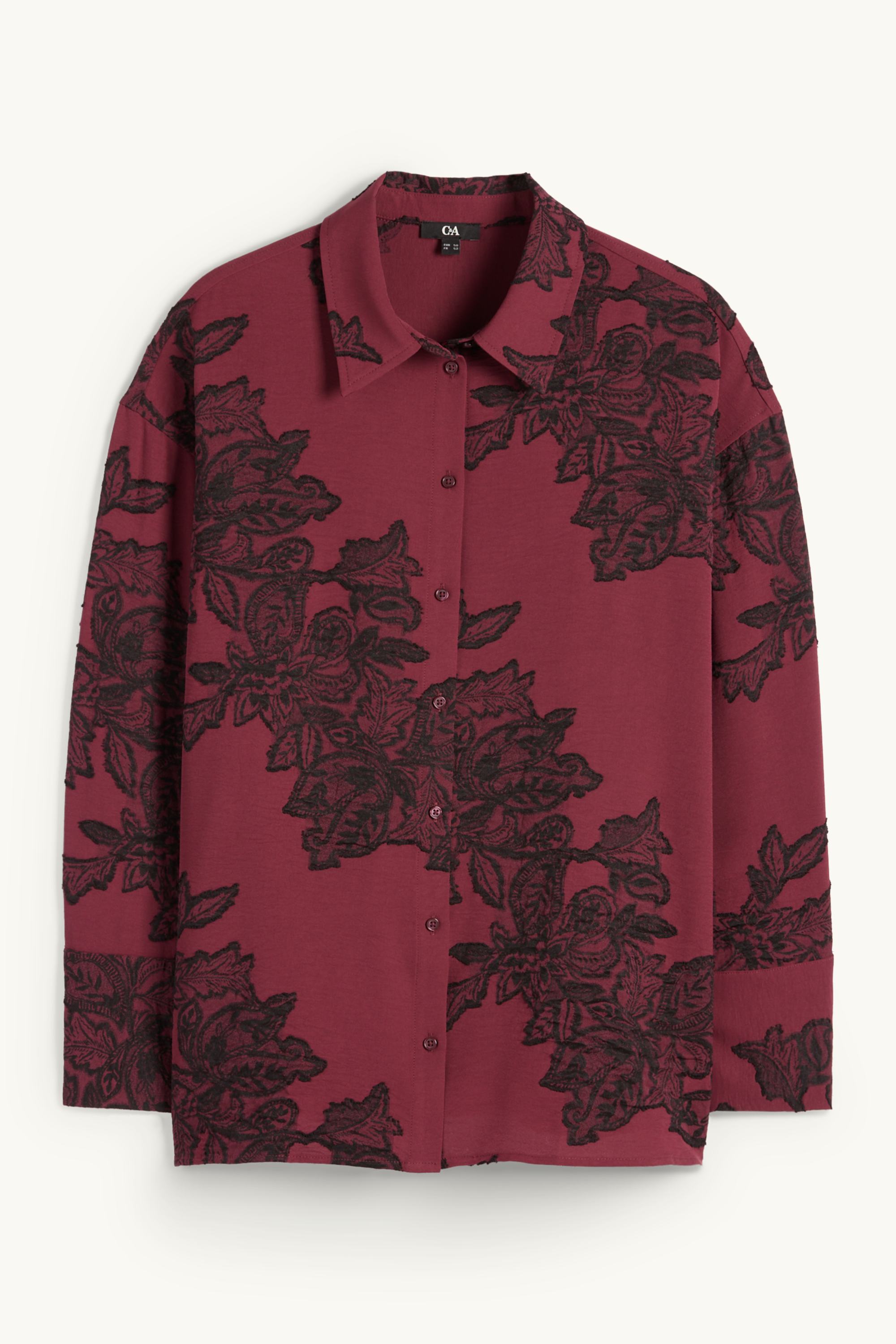 Blouse - floral - textured bordeaux