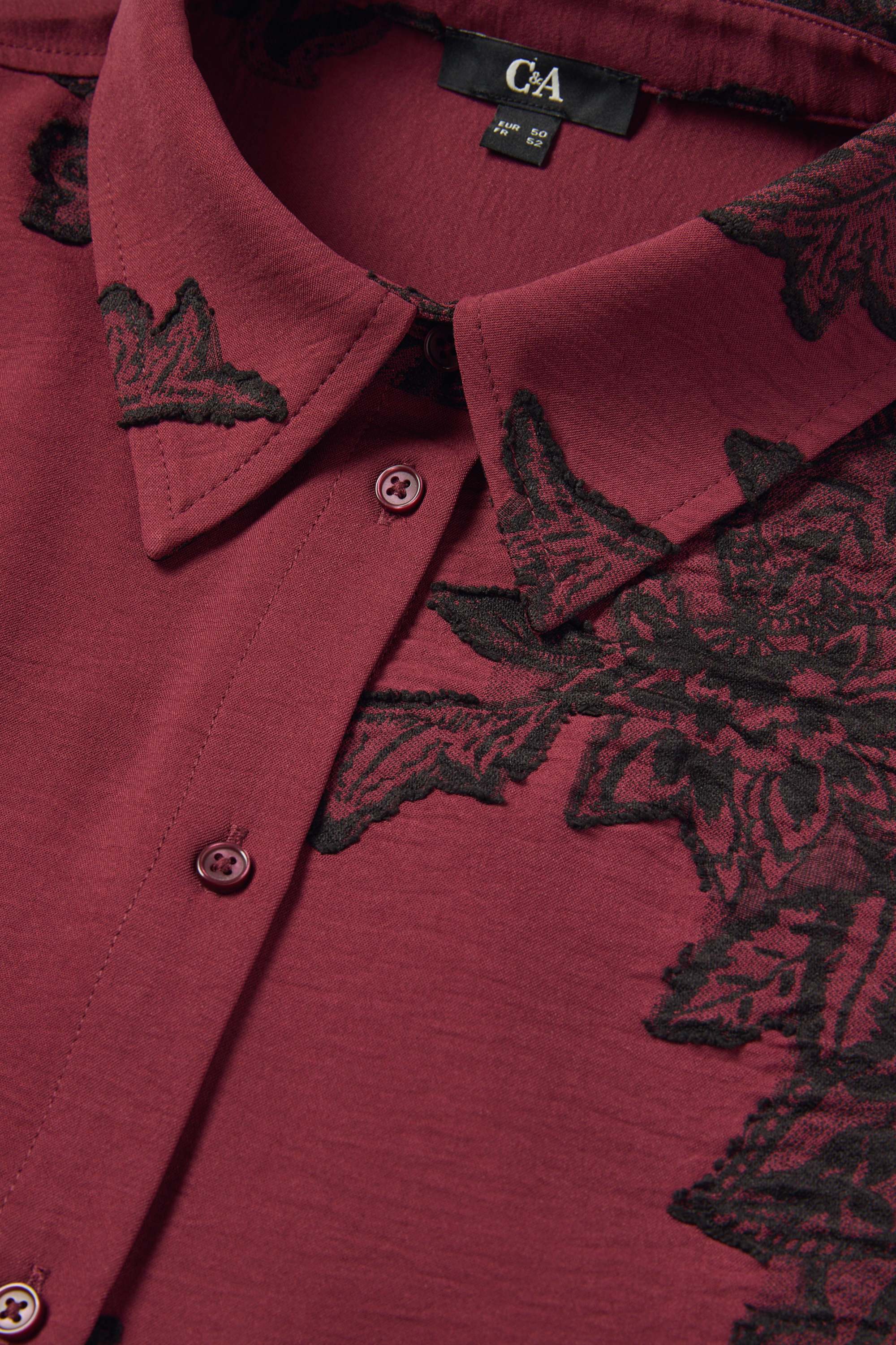 Blouse - floral - textured bordeaux