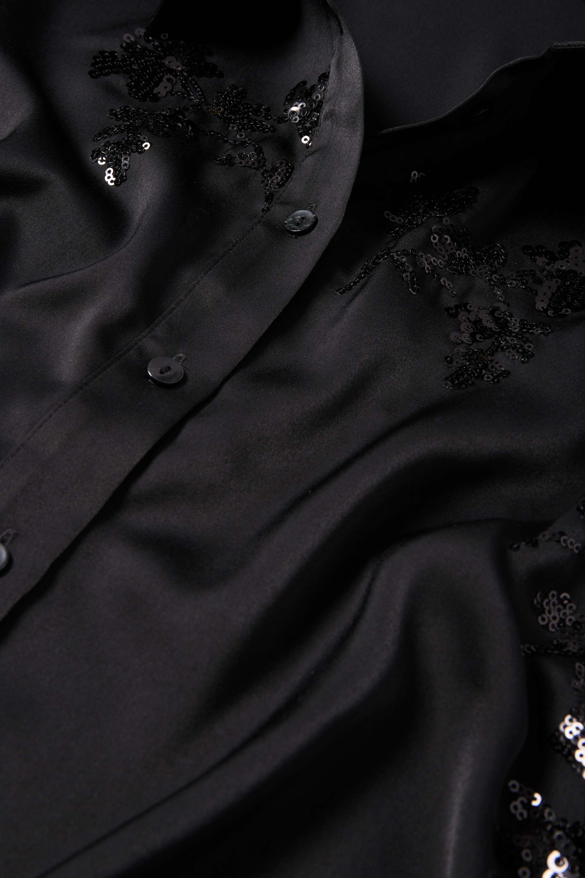 Satin blouse - floral - shiny black