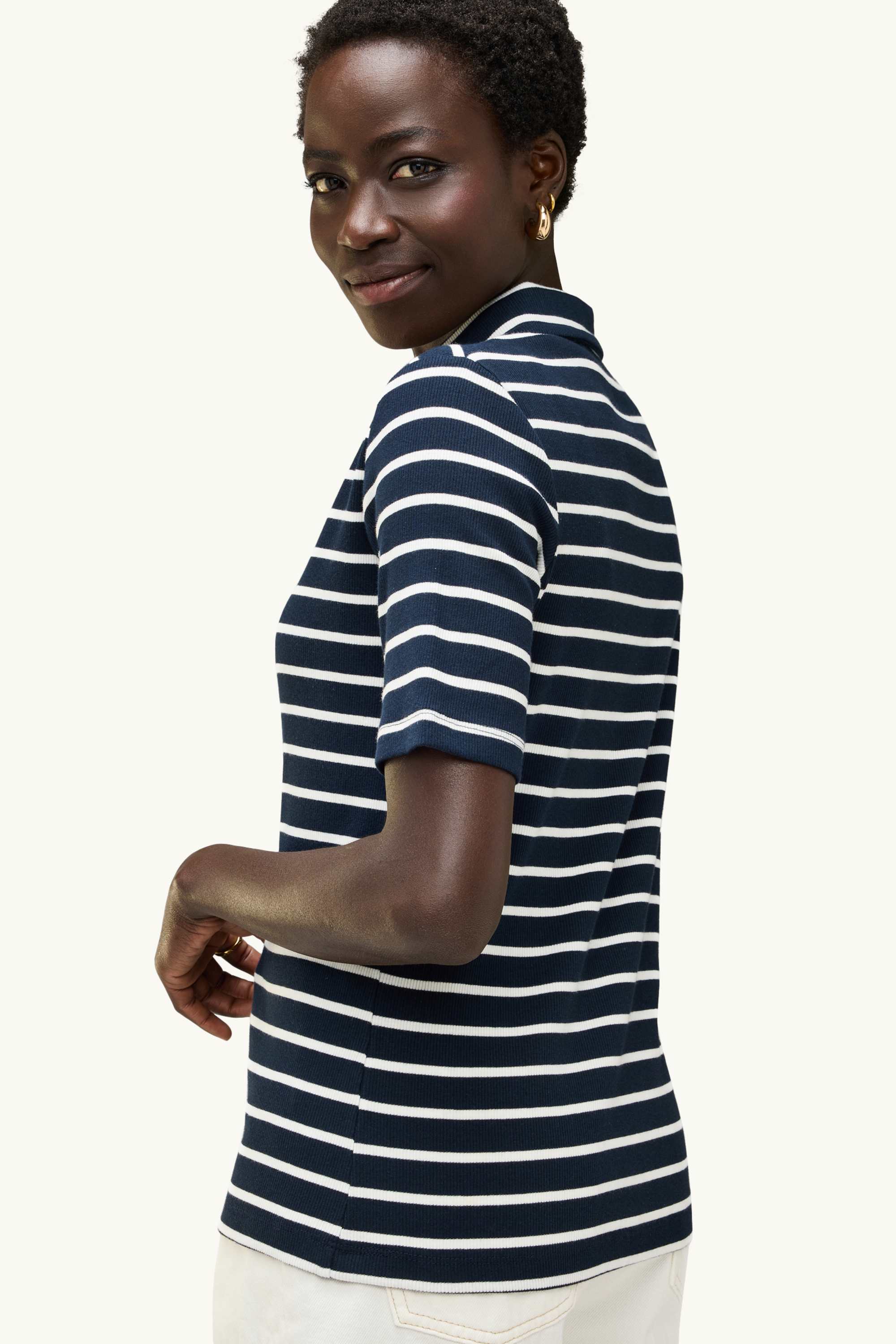 Polo shirt - regular fit - ribbed - striped dark blue / white