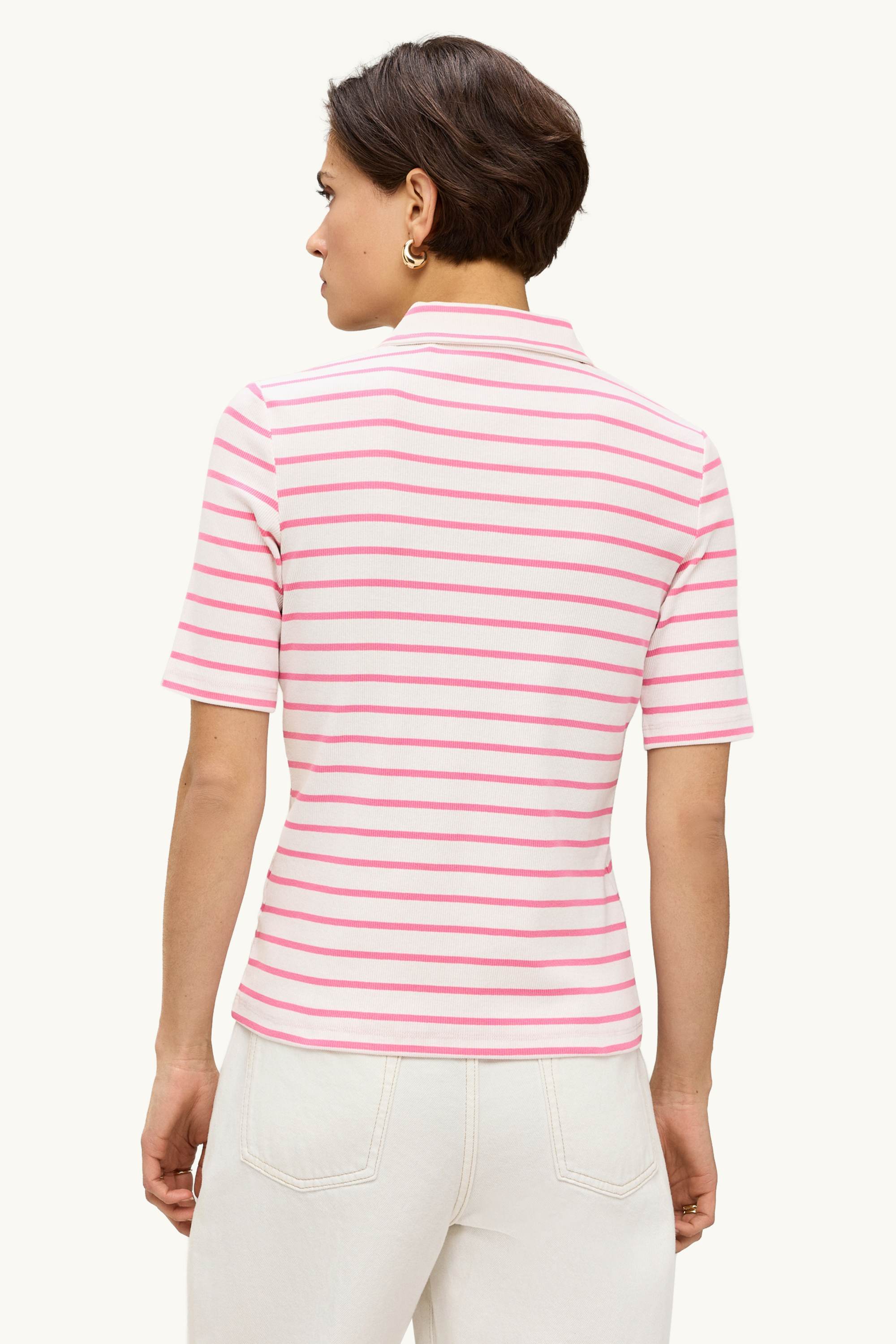 Polo shirt - regular fit - ribbed - striped white / pink