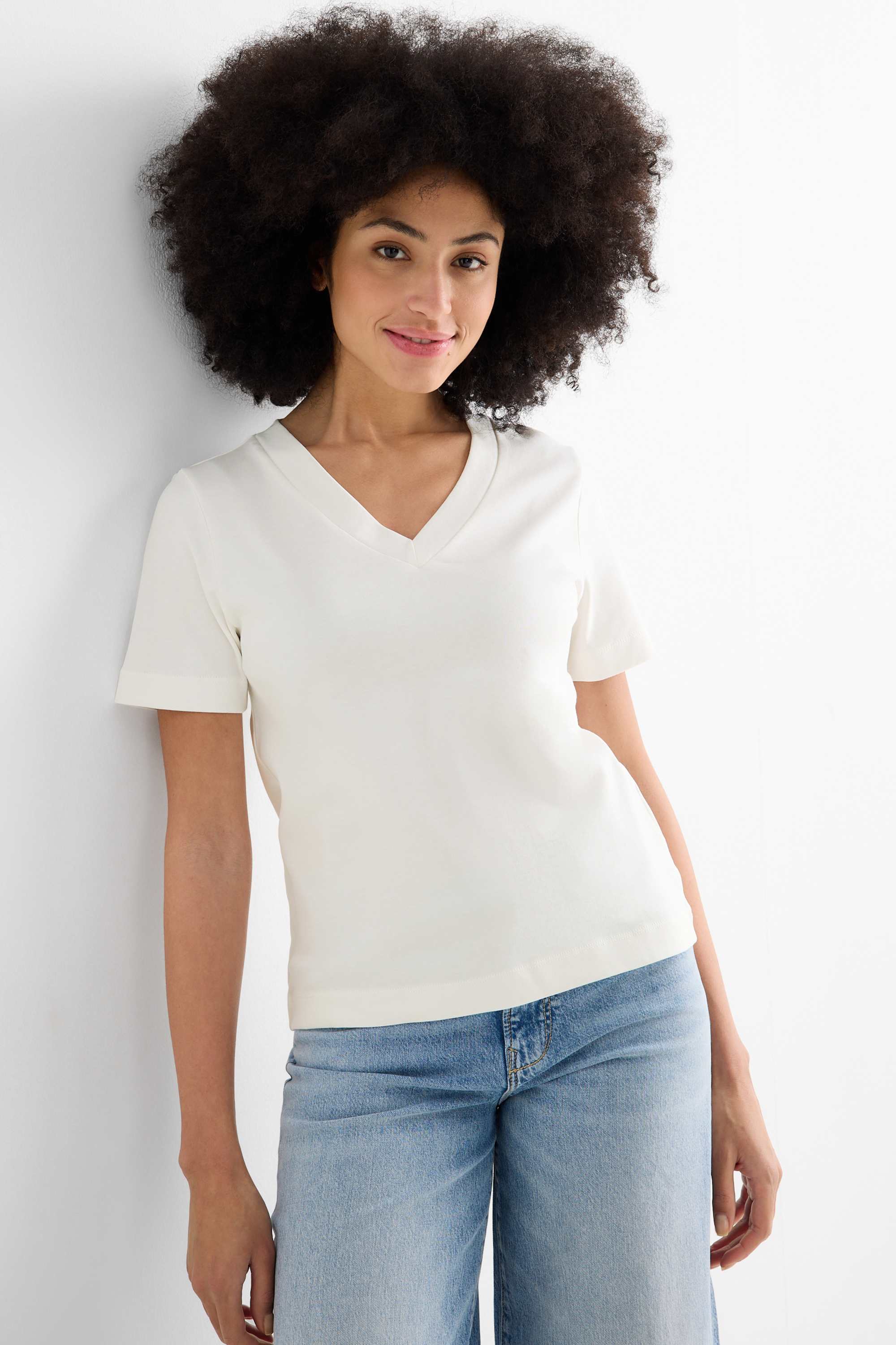 V-neck T-shirt - slim fit white