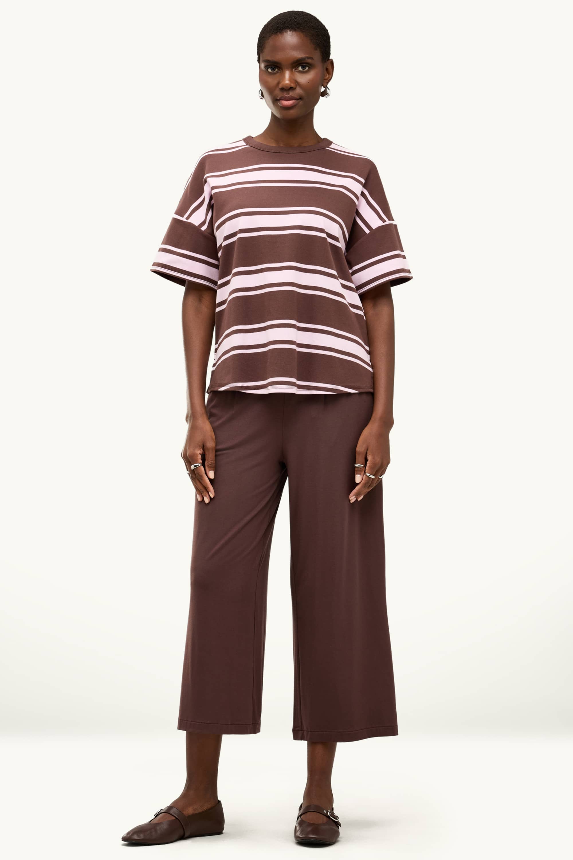 T-shirt - oversized - striped brown / rose