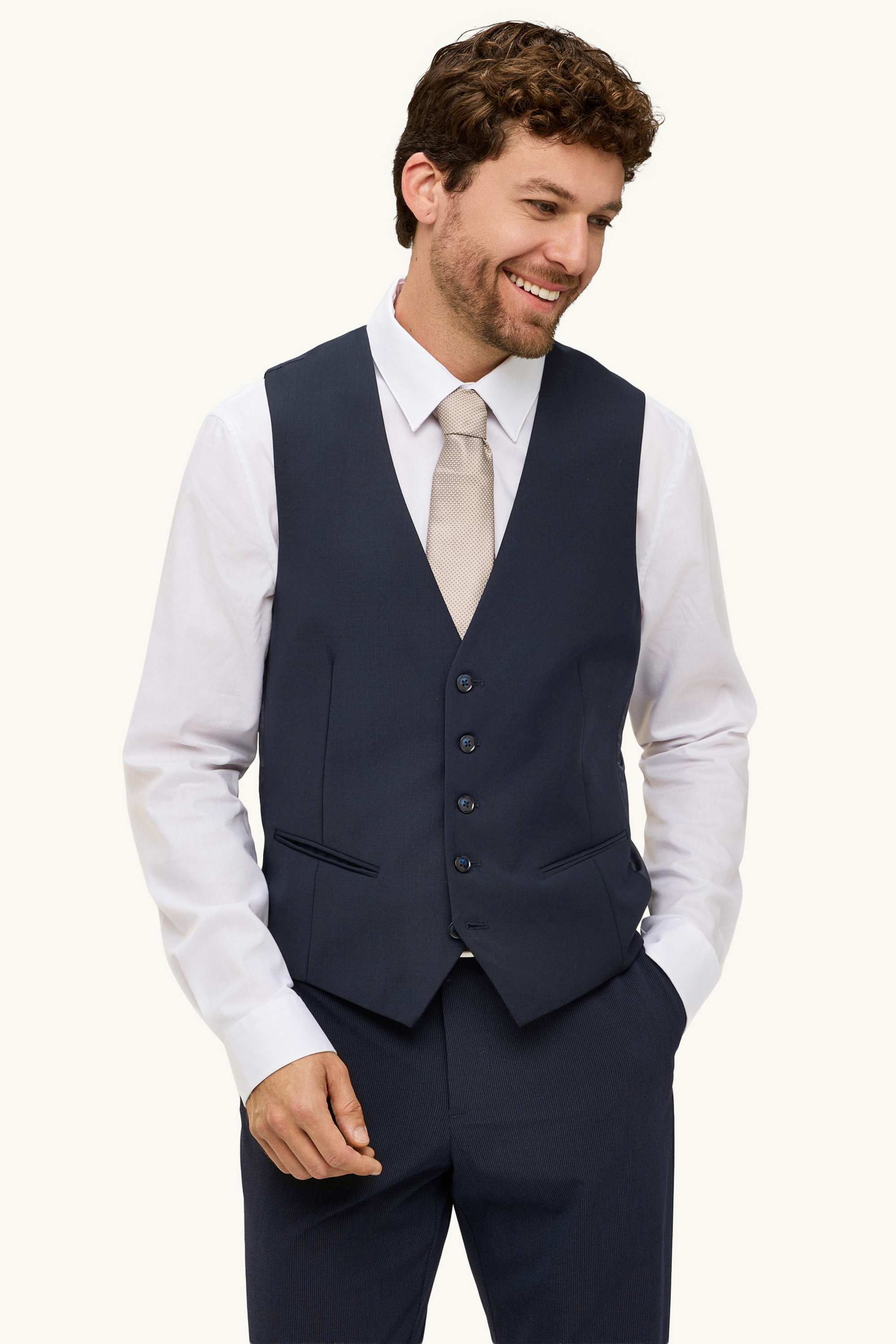 Waistcoat - regular fit - Flex - wool blend dark blue
