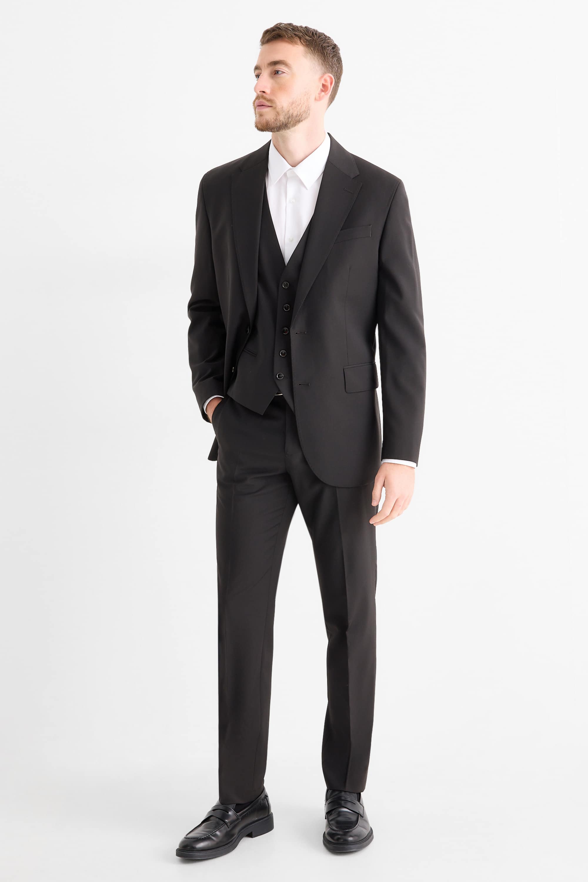 Waistcoat - regular fit - Flex - wool blend black