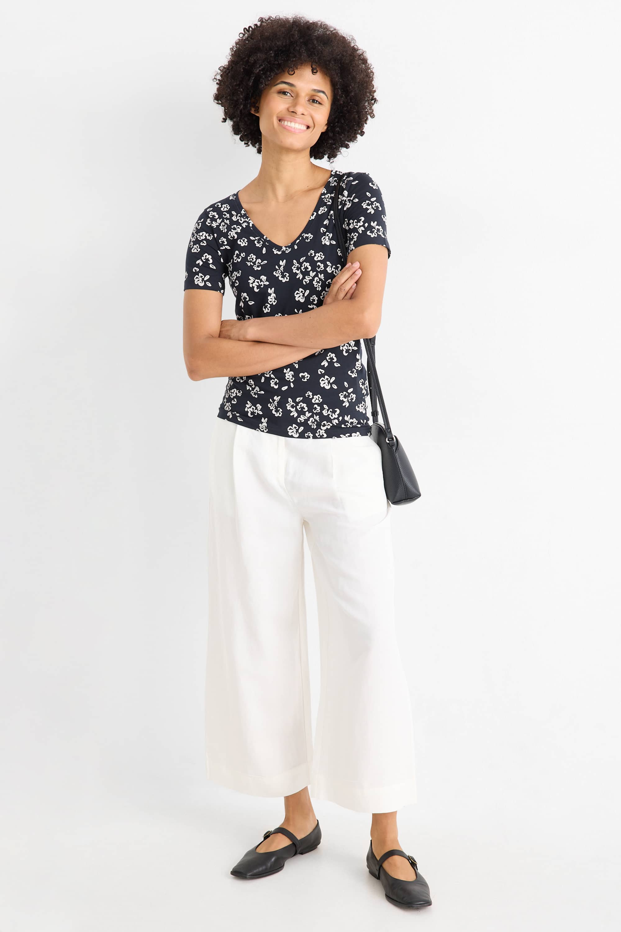 V-neck T-shirt - slim fit - floral dark blue