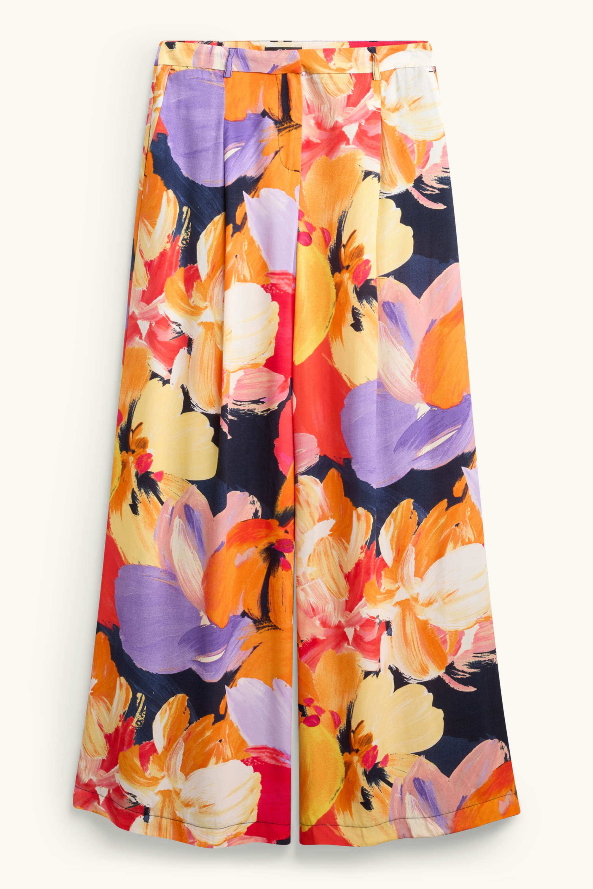 Cloth trousers - high waist - wide leg - floral orange