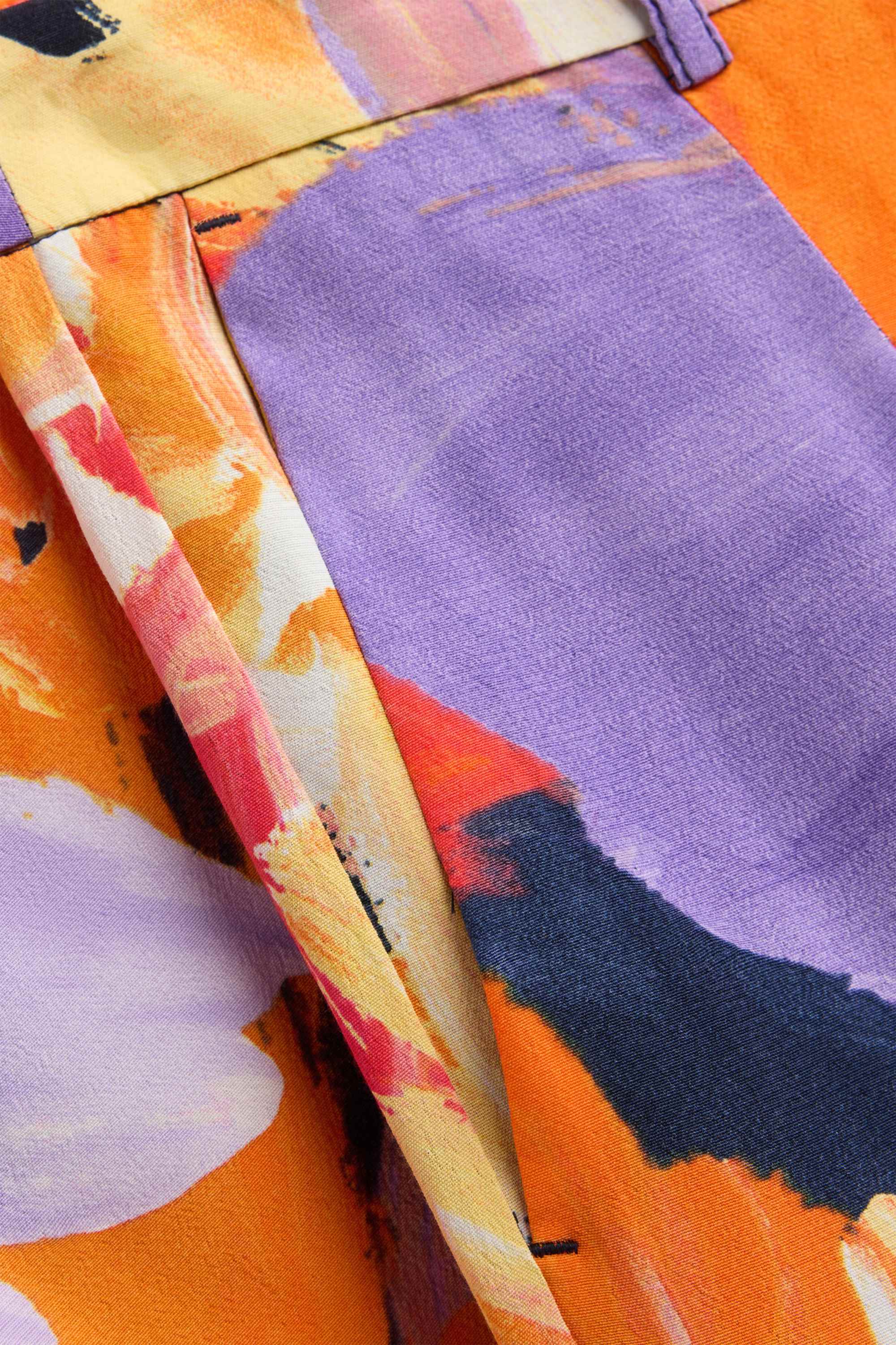 Cloth trousers - high waist - wide leg - floral orange