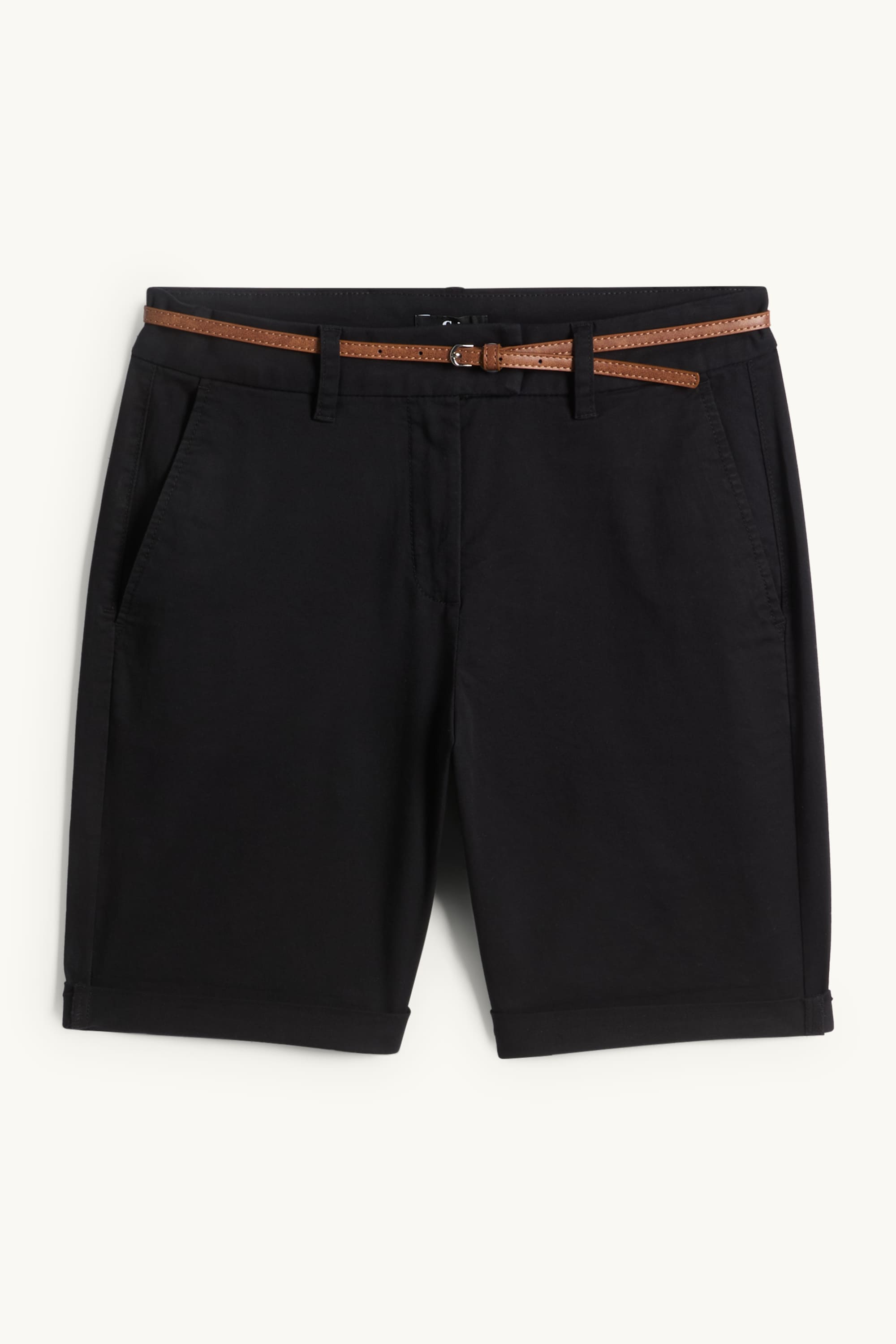 Bermuda shorts with belt - mid-rise waist black