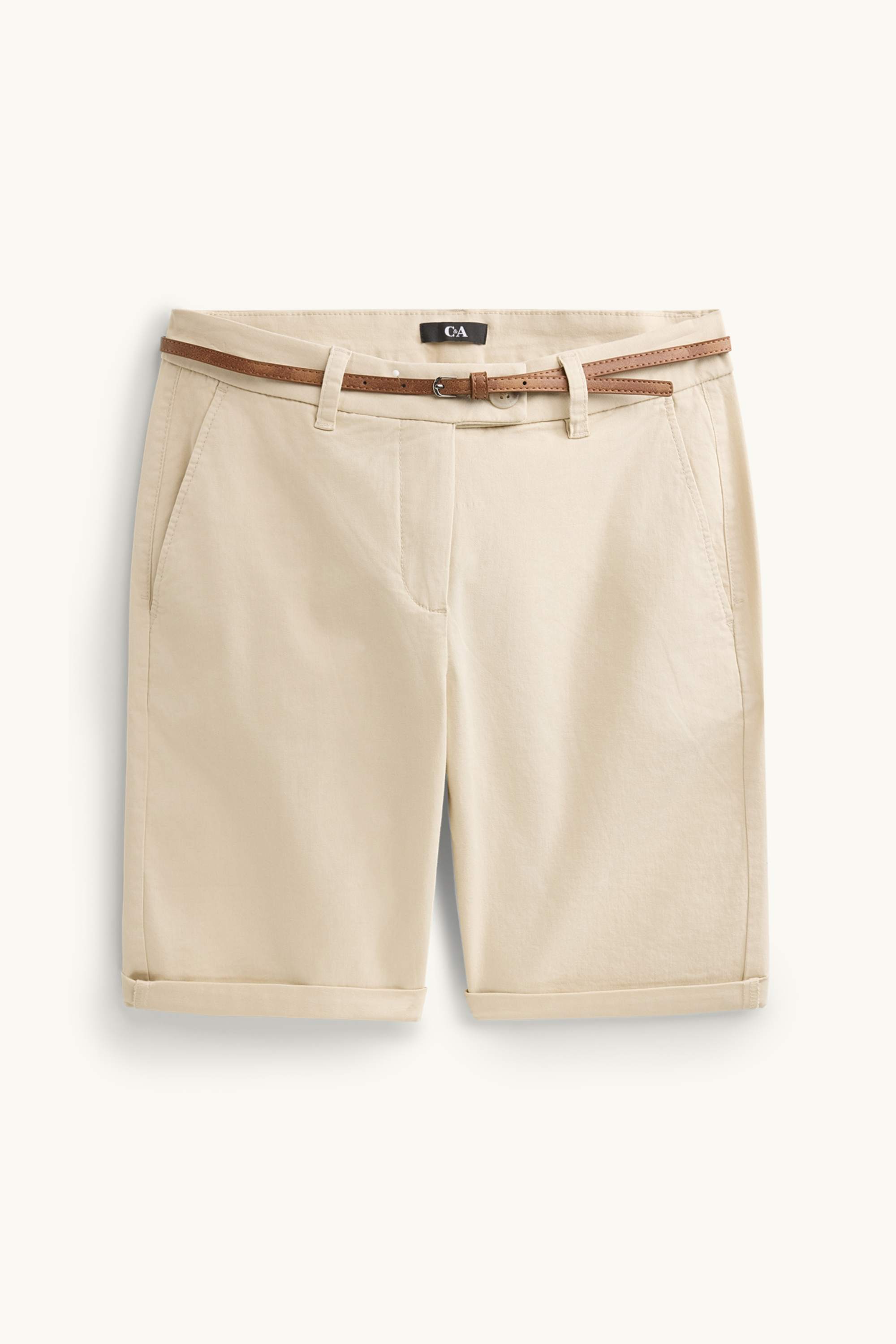 Bermuda shorts with belt - mid-rise waist beige