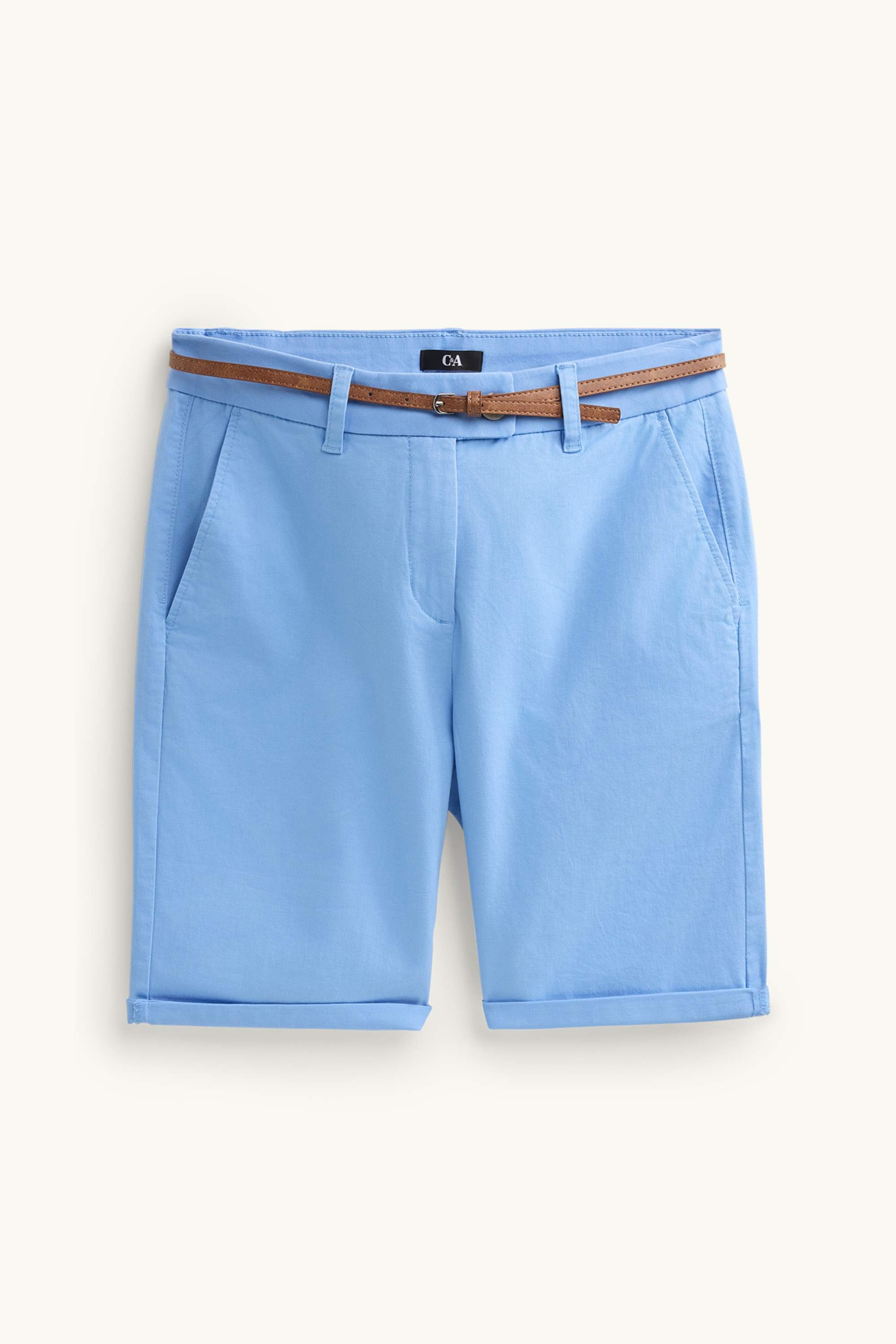 Bermuda shorts with belt - mid-rise waist light blue