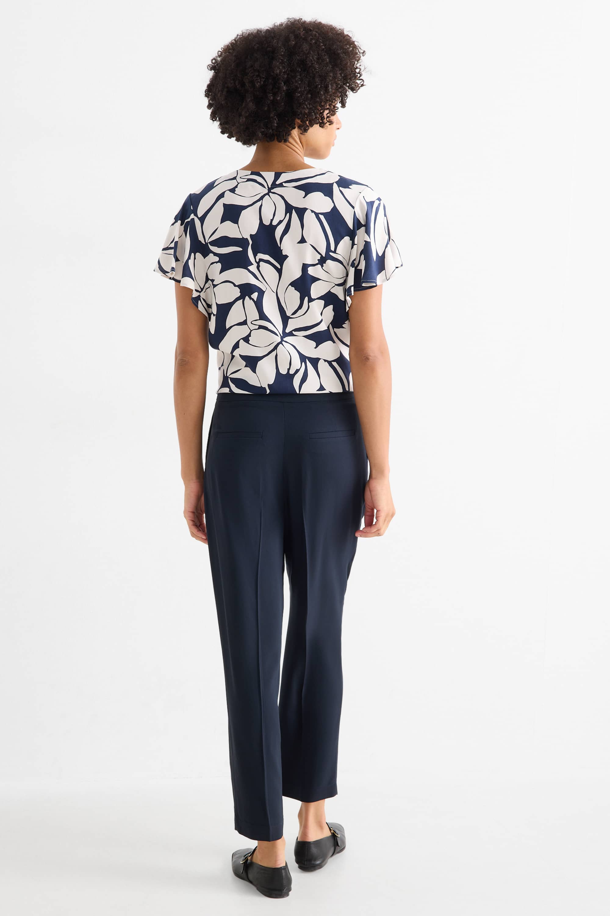 Cloth trousers - high waist - tapered fit dark blue