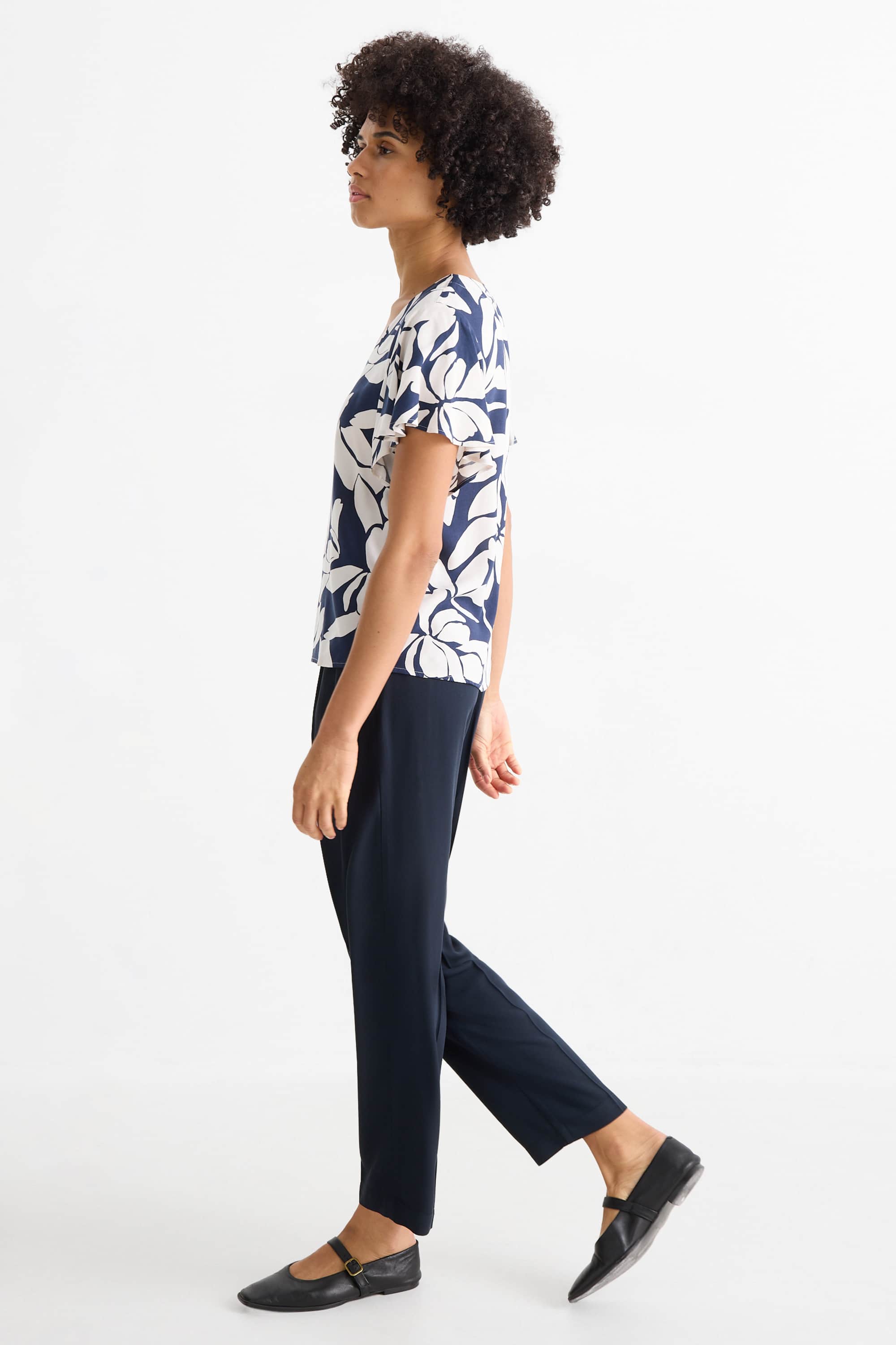 Cloth trousers - high waist - tapered fit dark blue
