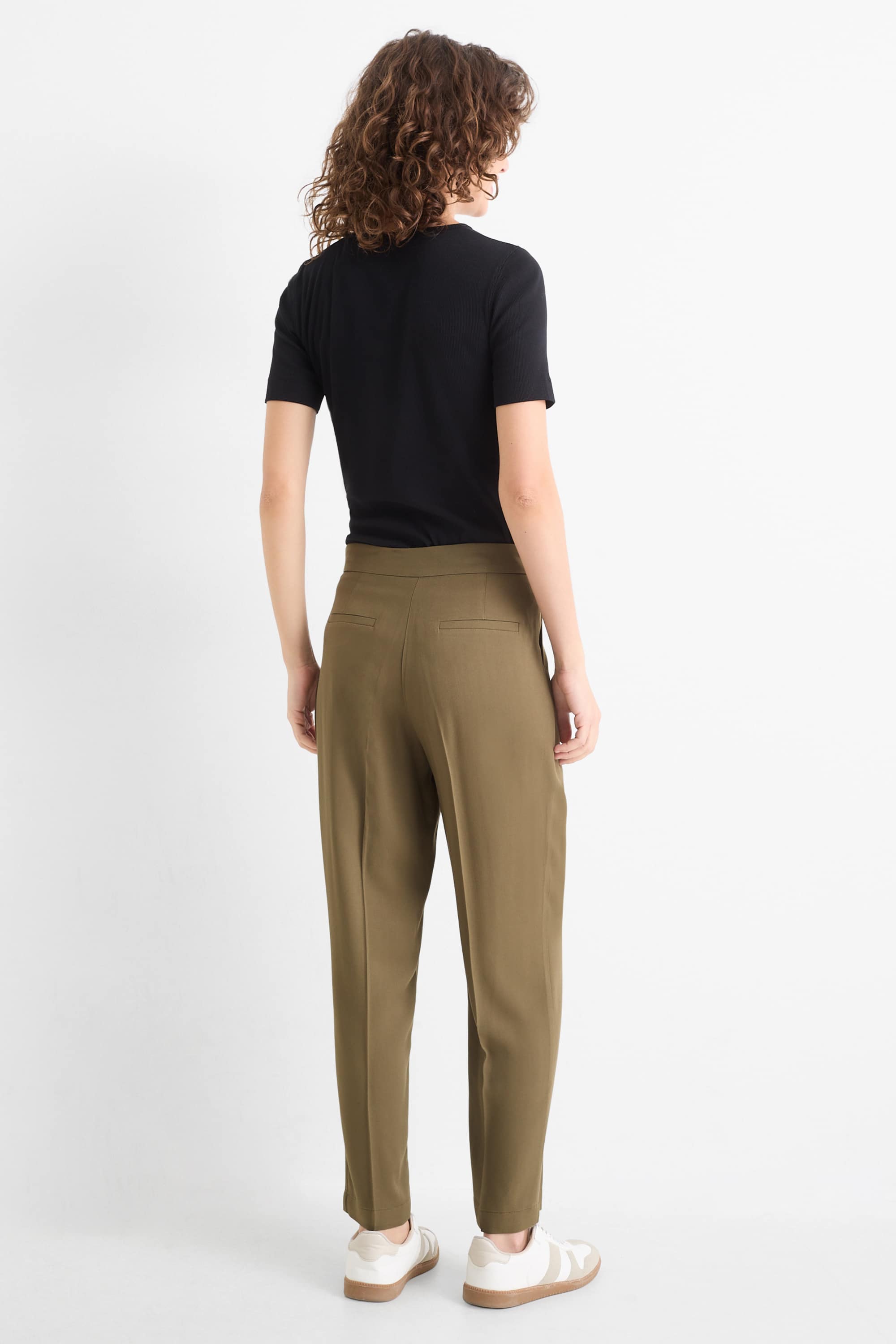 Cloth trousers - high waist - tapered fit khaki