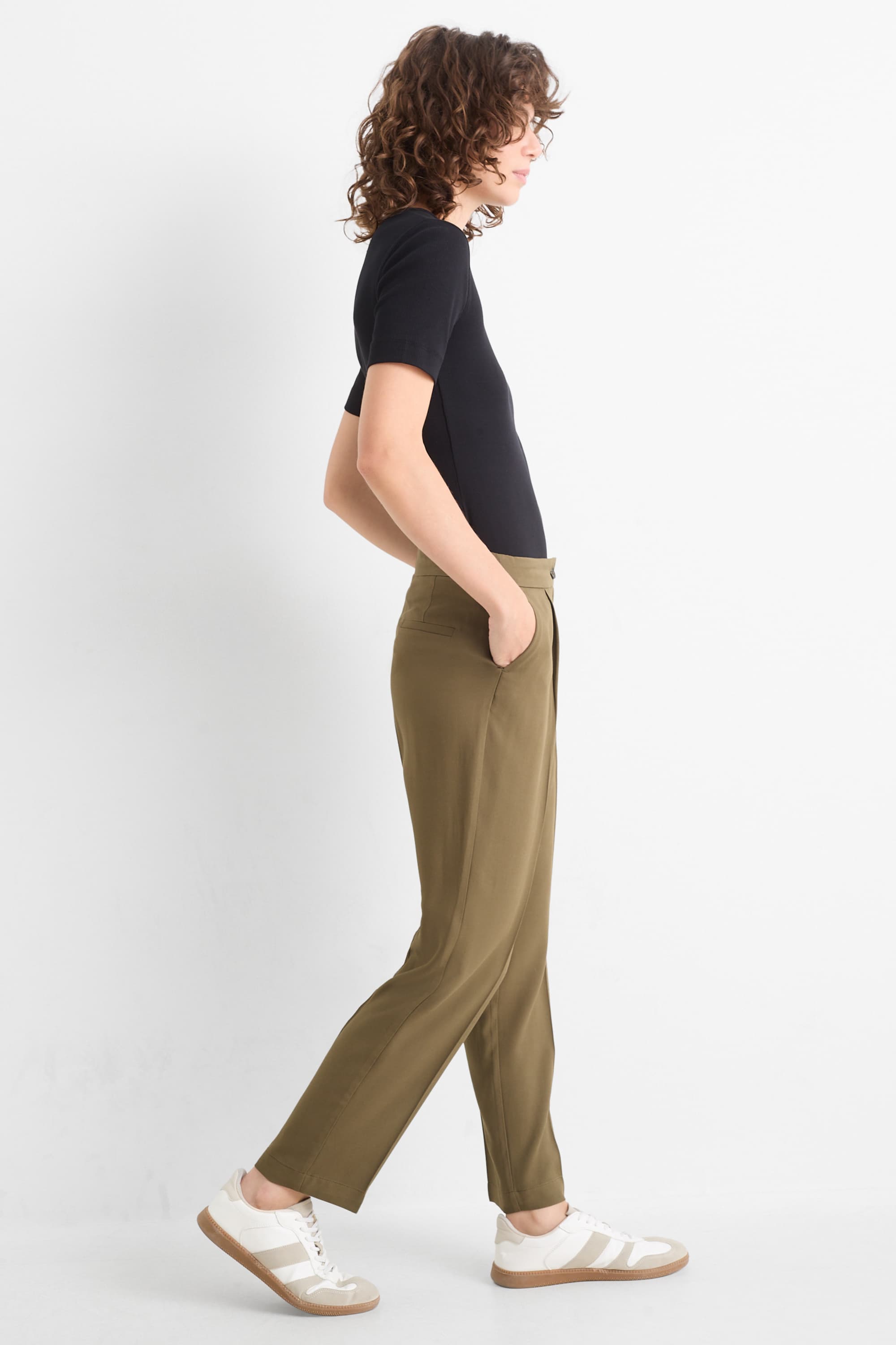 Cloth trousers - high waist - tapered fit khaki
