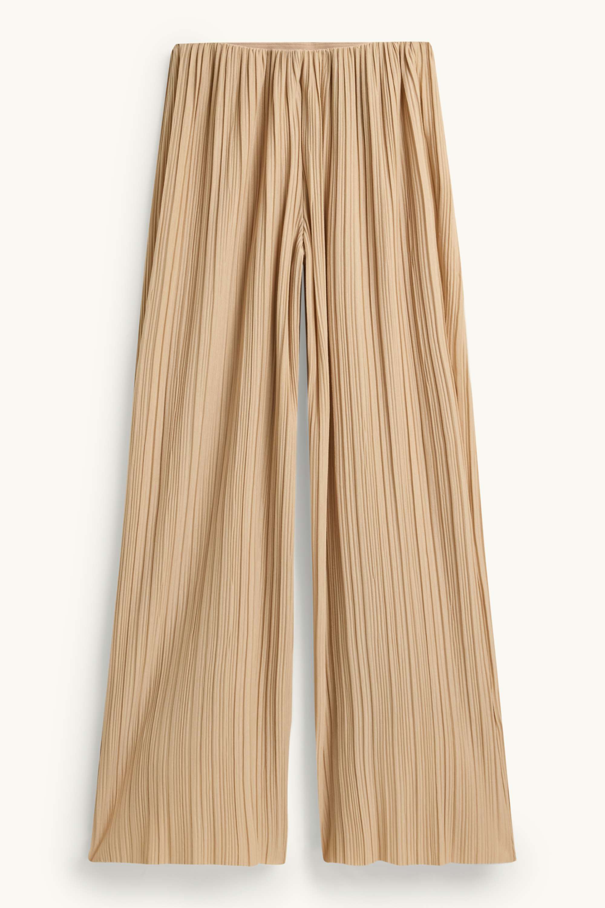 Cloth trousers - high waist - wide leg - ribbed light brown