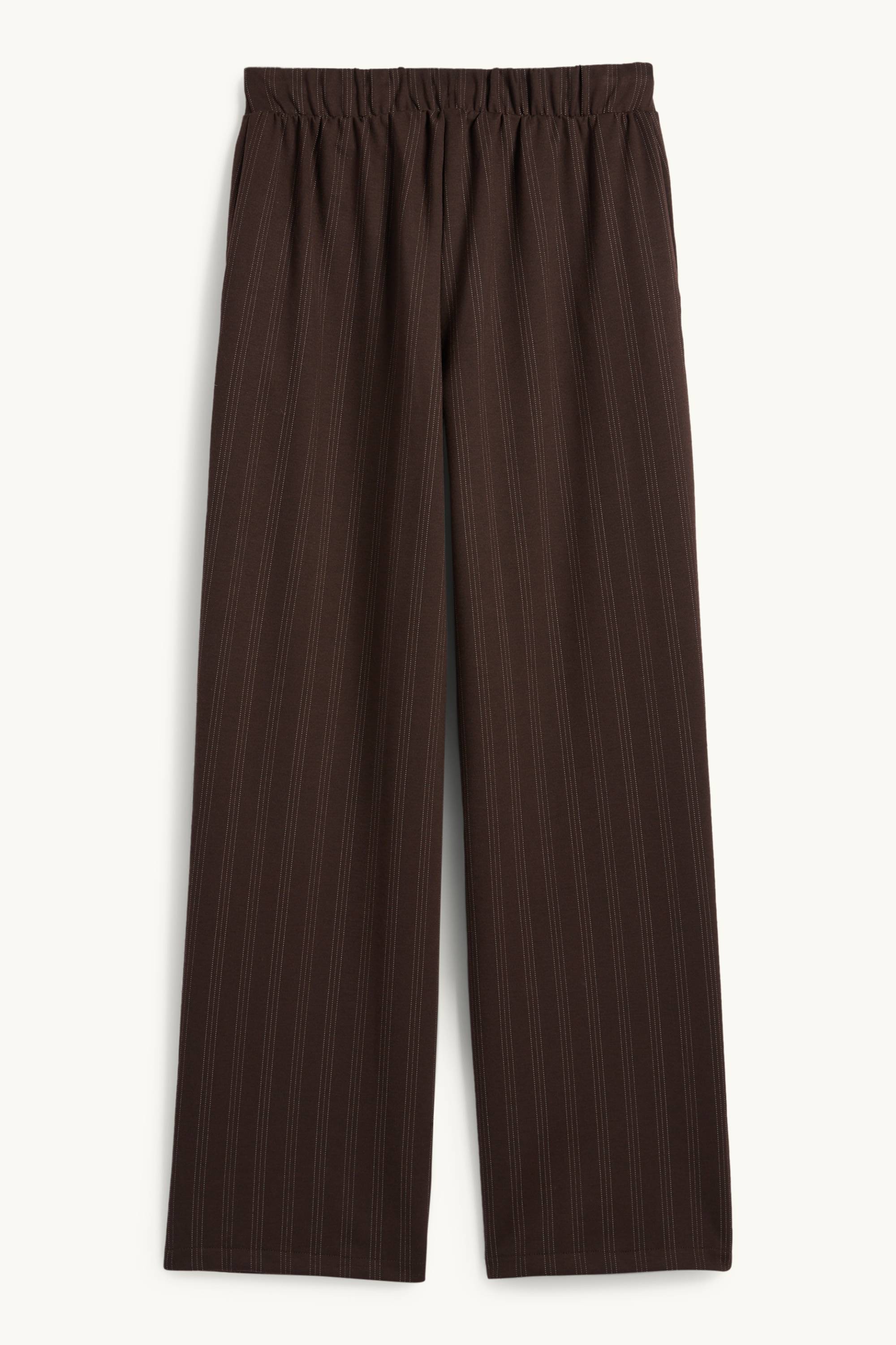 Jersey trousers - mid-rise waist - wide leg - pinstripes dark brown