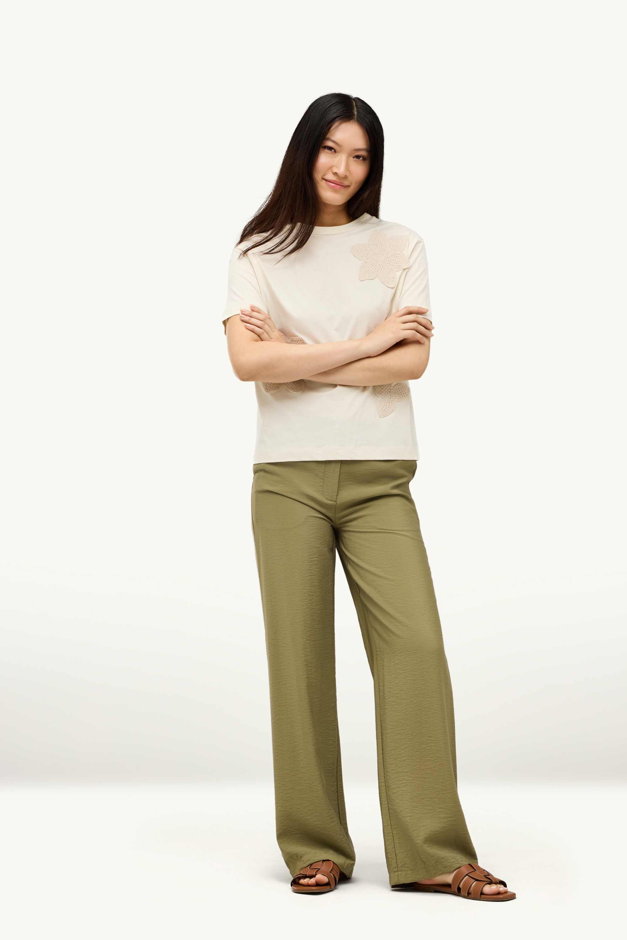 Cloth trousers - high waist - wide leg khaki