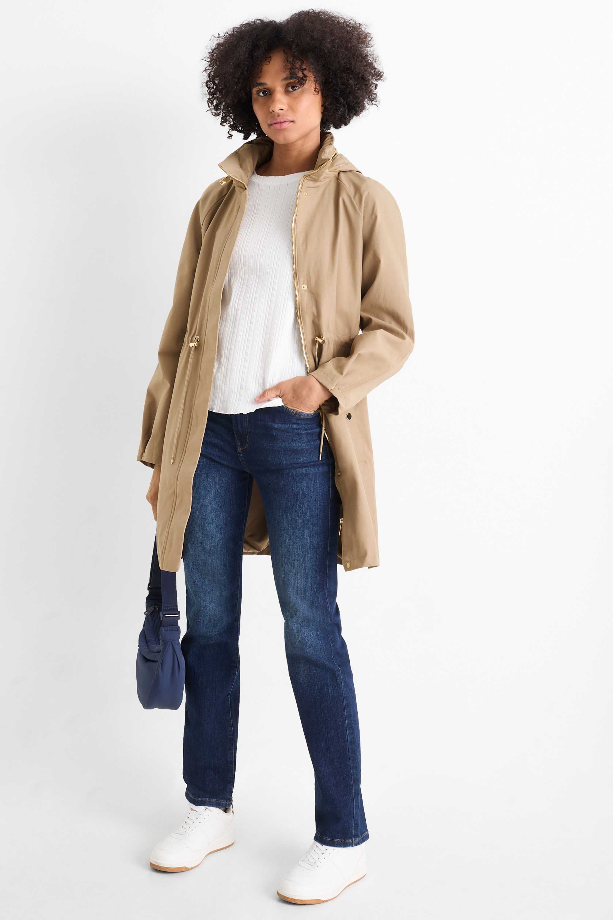 Parka with hood - water-repellent khaki
