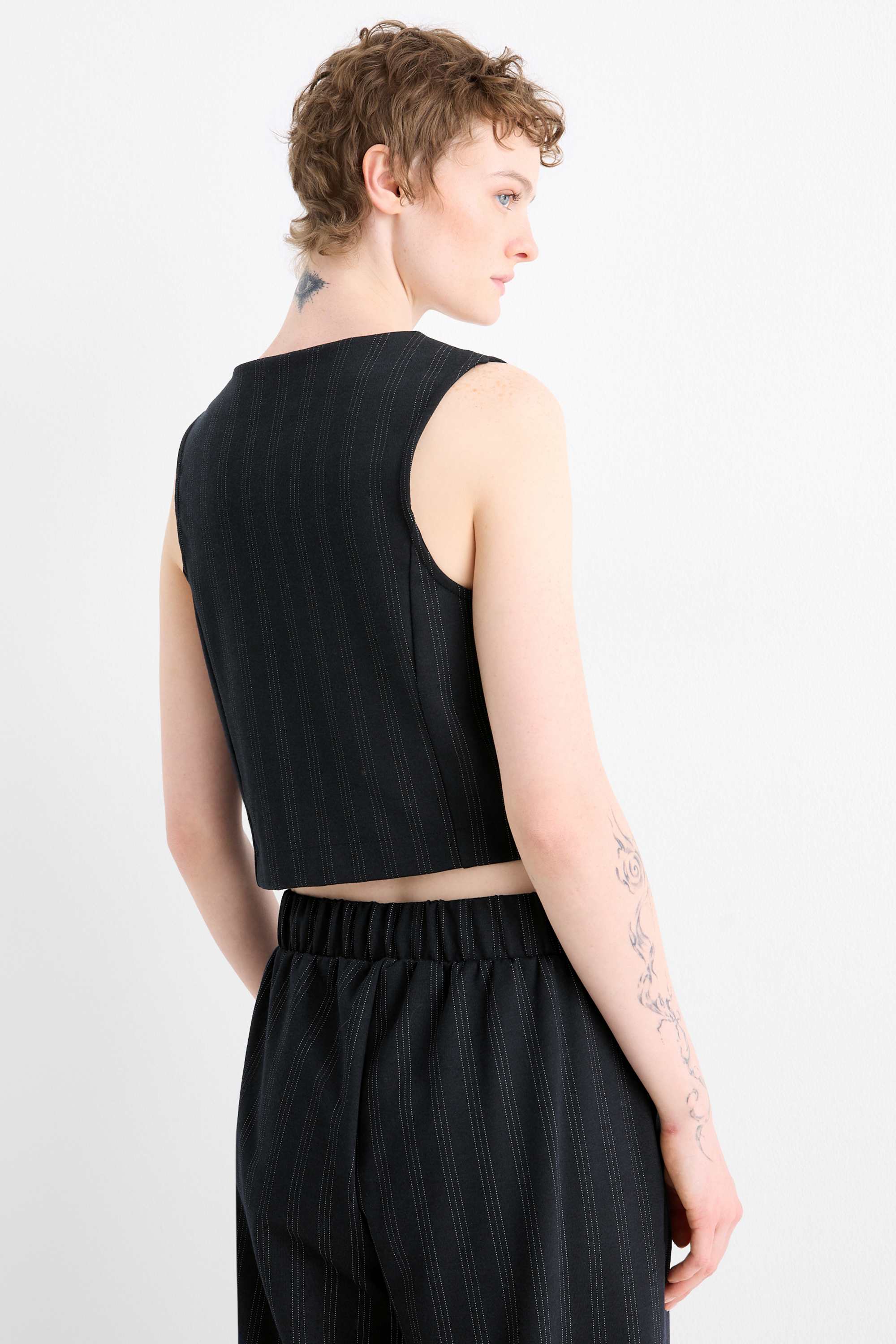 Waistcoat - fitted - pinstripes dark blue