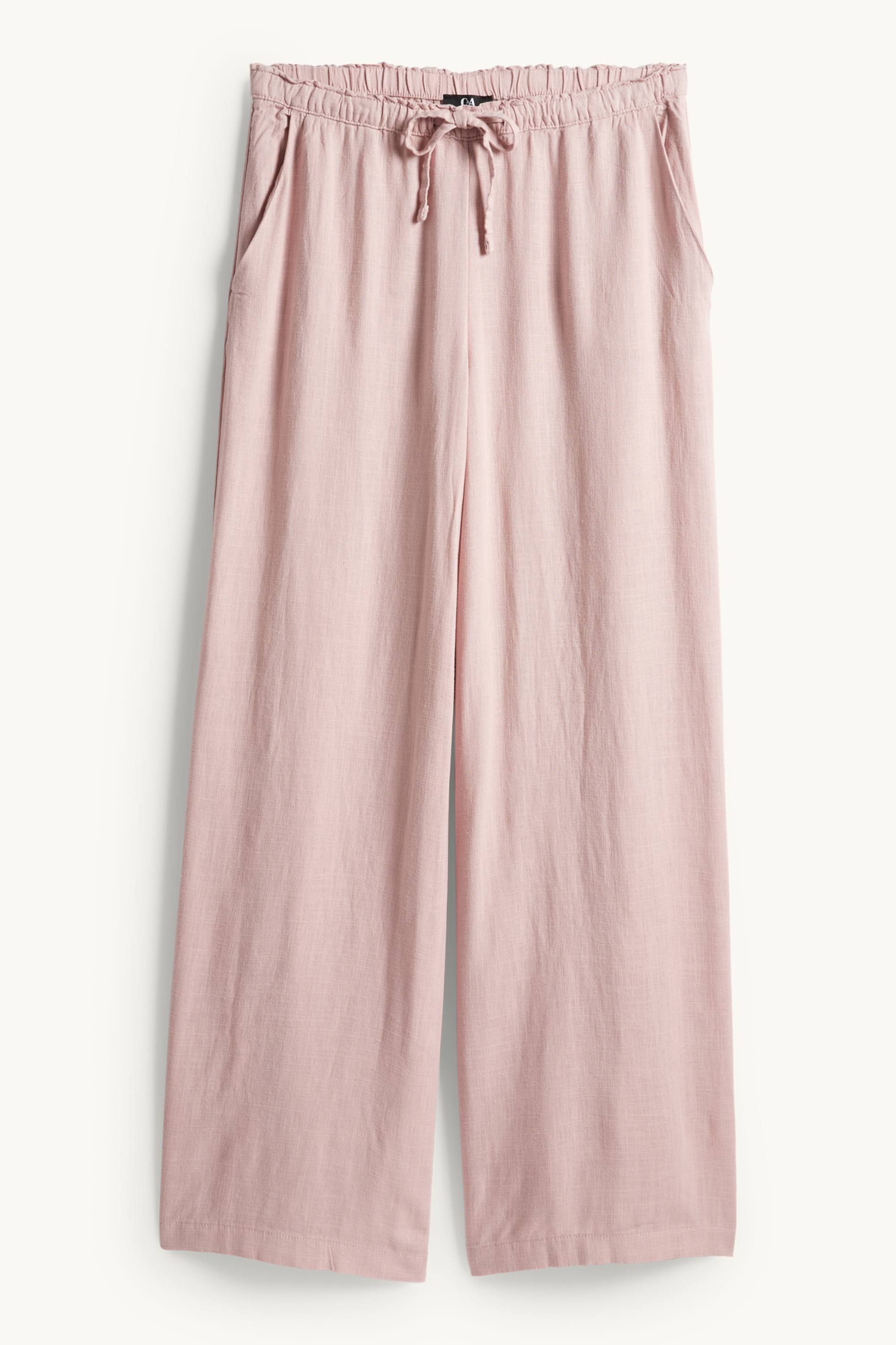 Cloth trousers with linen content - mid-rise waist - loose fit rose