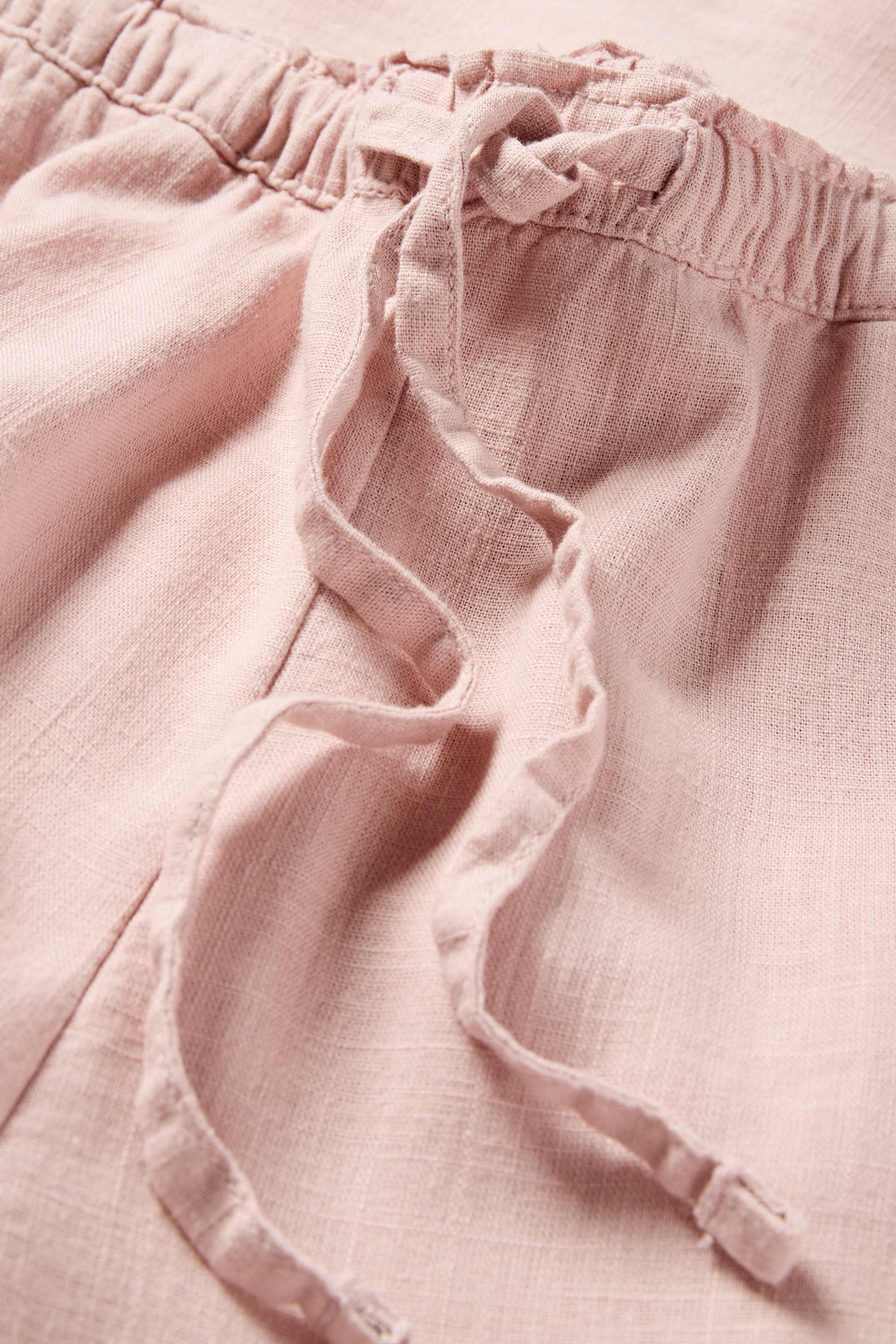 Cloth trousers with linen content - mid-rise waist - loose fit rose