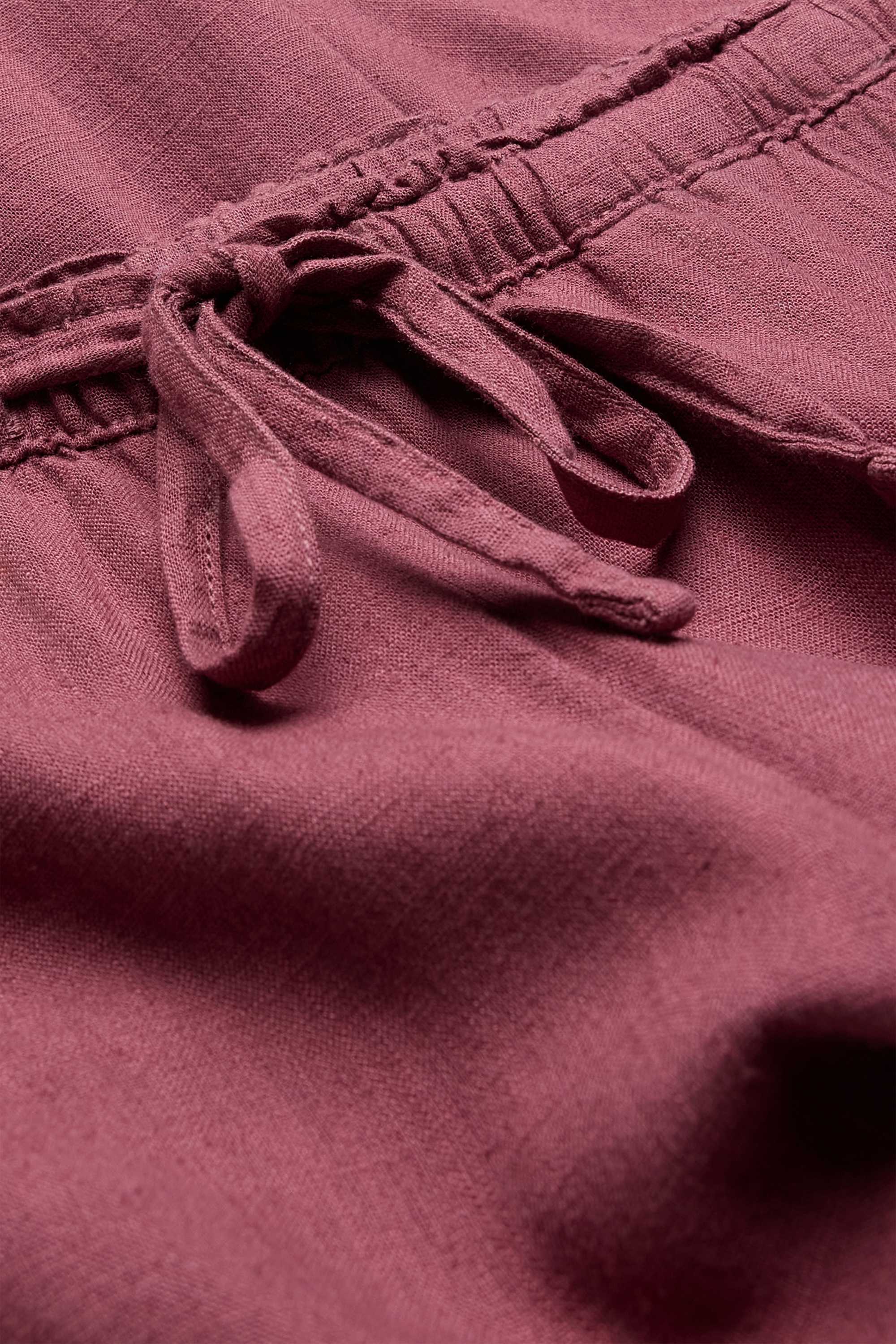 Cloth trousers with linen content - mid-rise waist - loose fit dark red