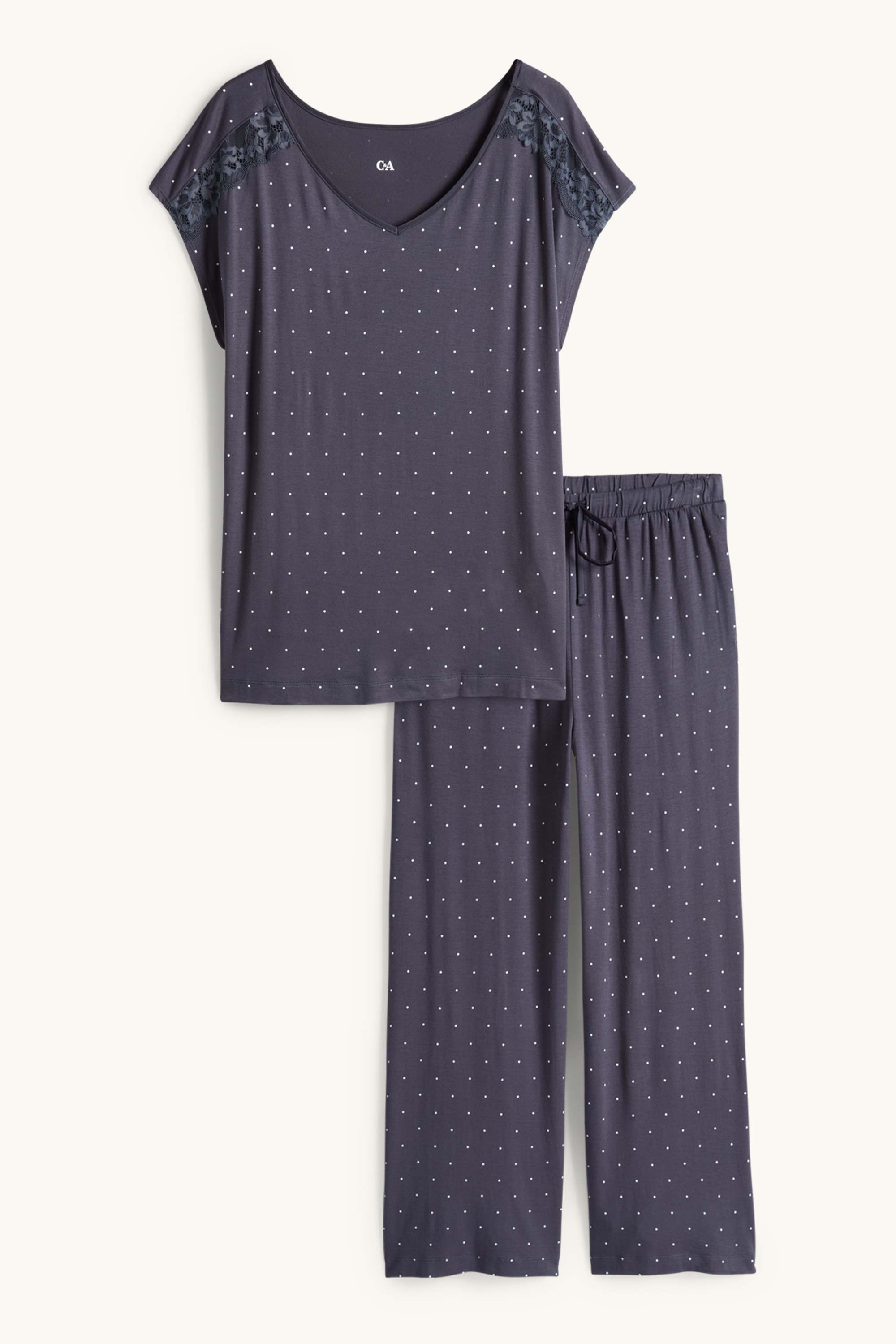 Viscose pyjamas - polka dot dark blue