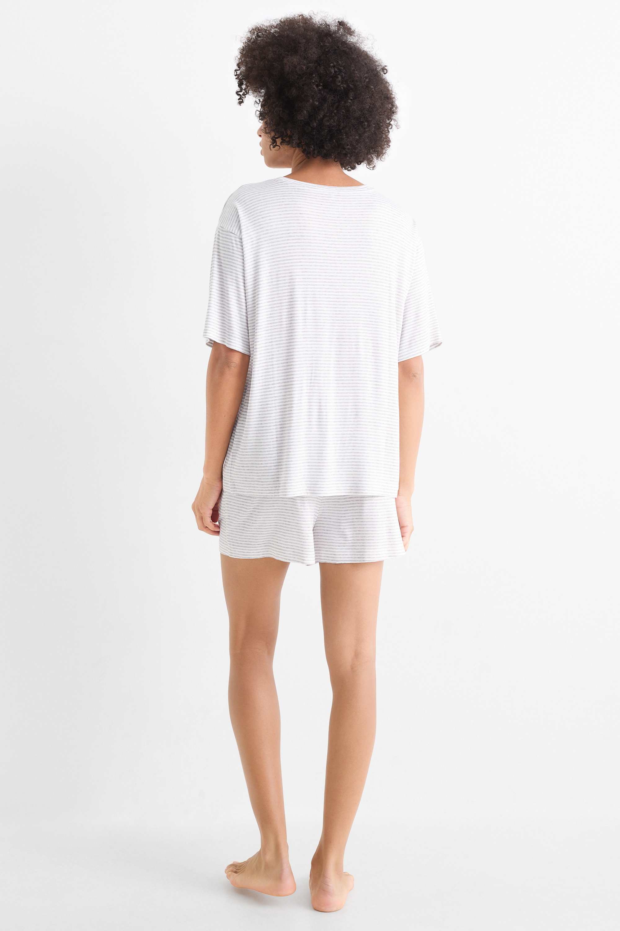 Short viscose pyjamas - striped light gray