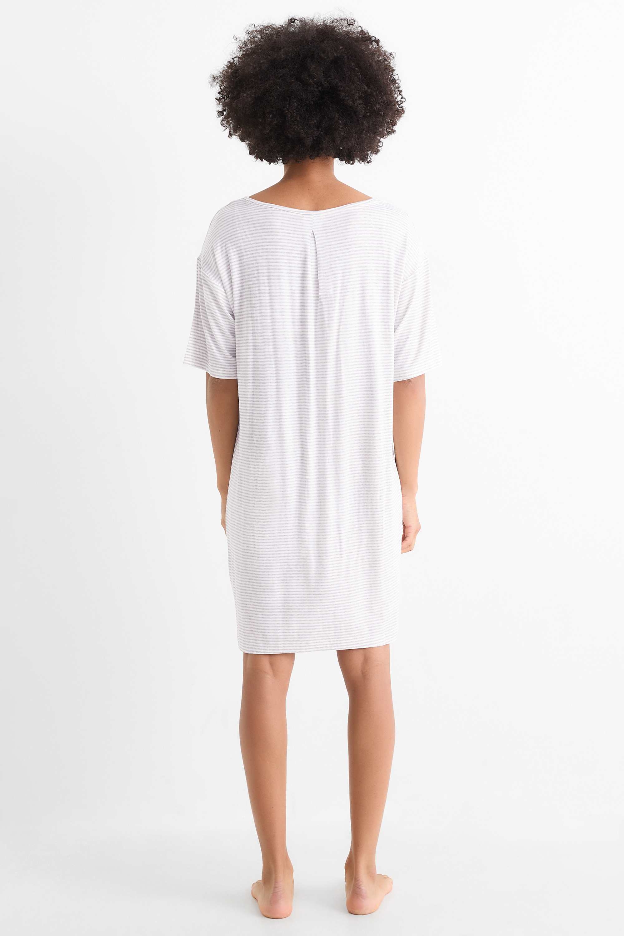 Viscose nightdress - striped light gray