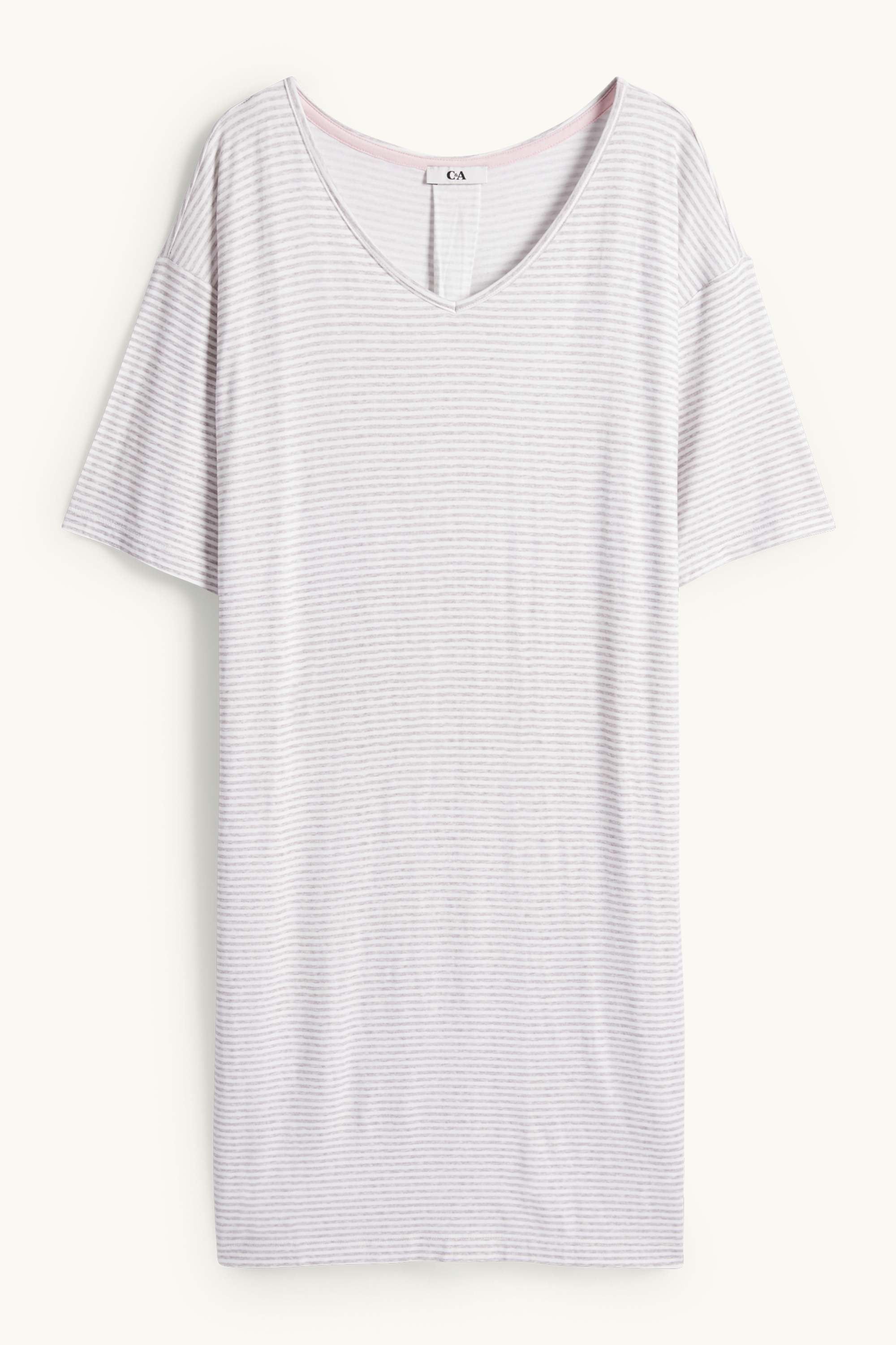Viscose nightdress - striped light gray