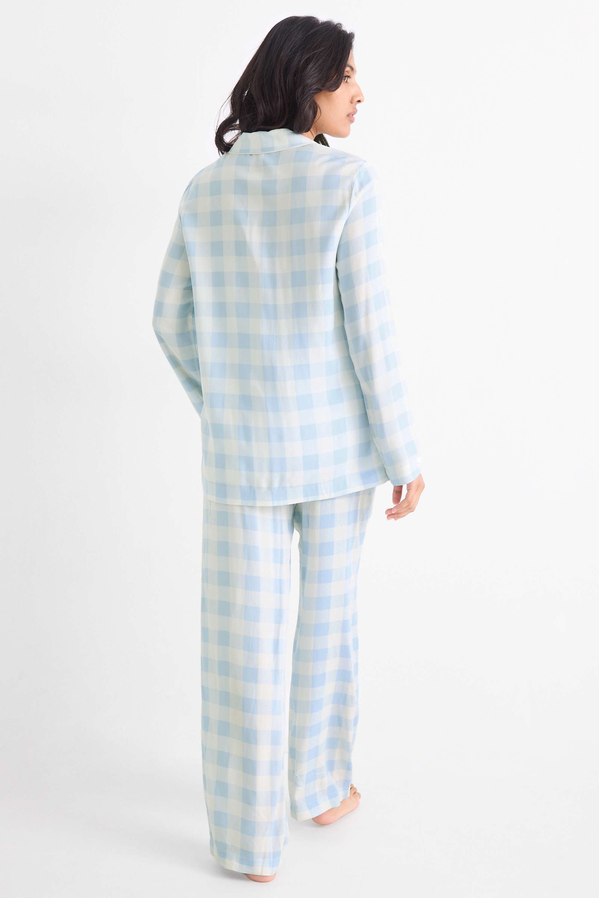 Viscose pyjamas - check light blue