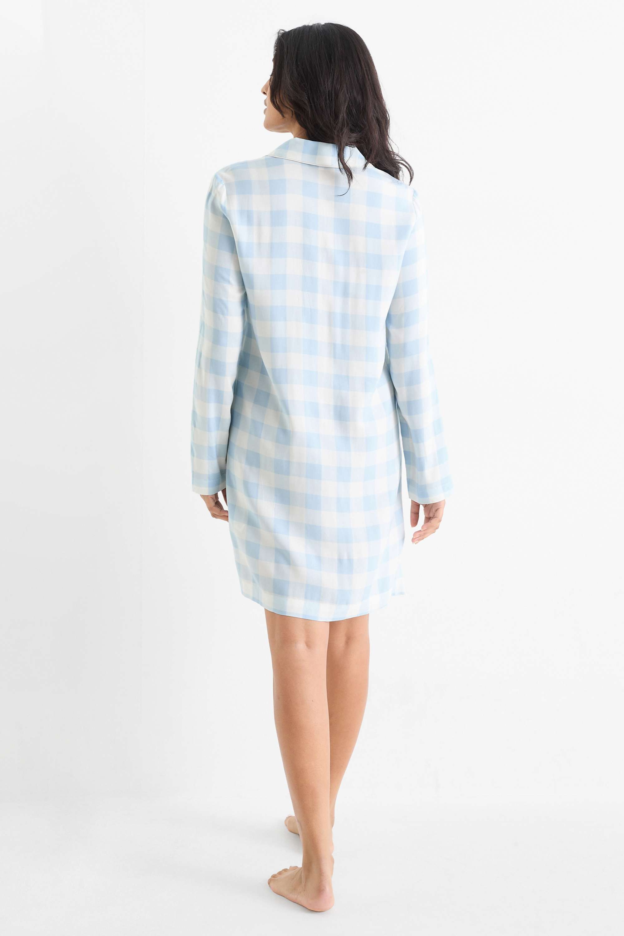 Viscose nightdress - check white / light blue