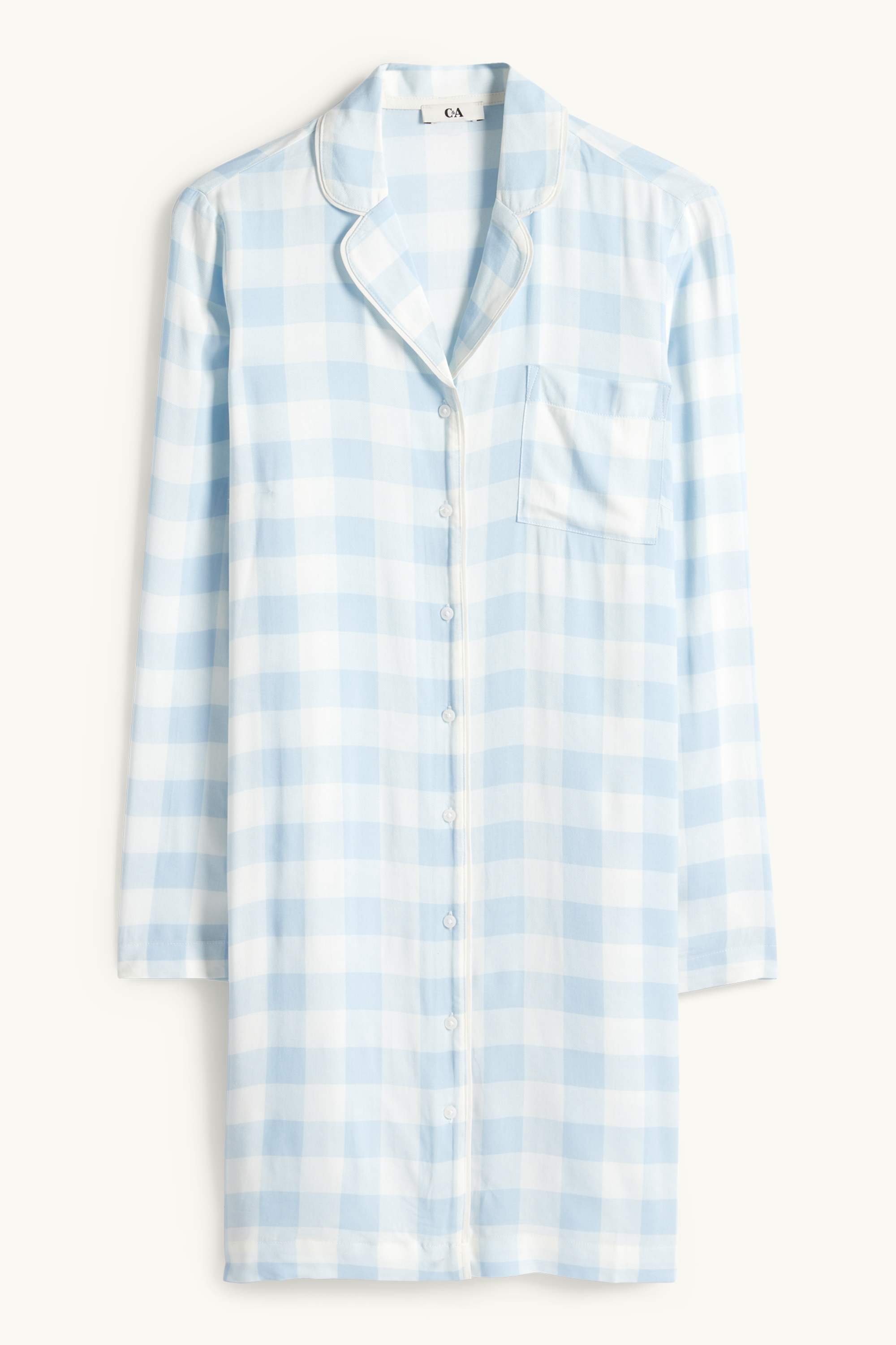 Viscose nightdress - check white / light blue