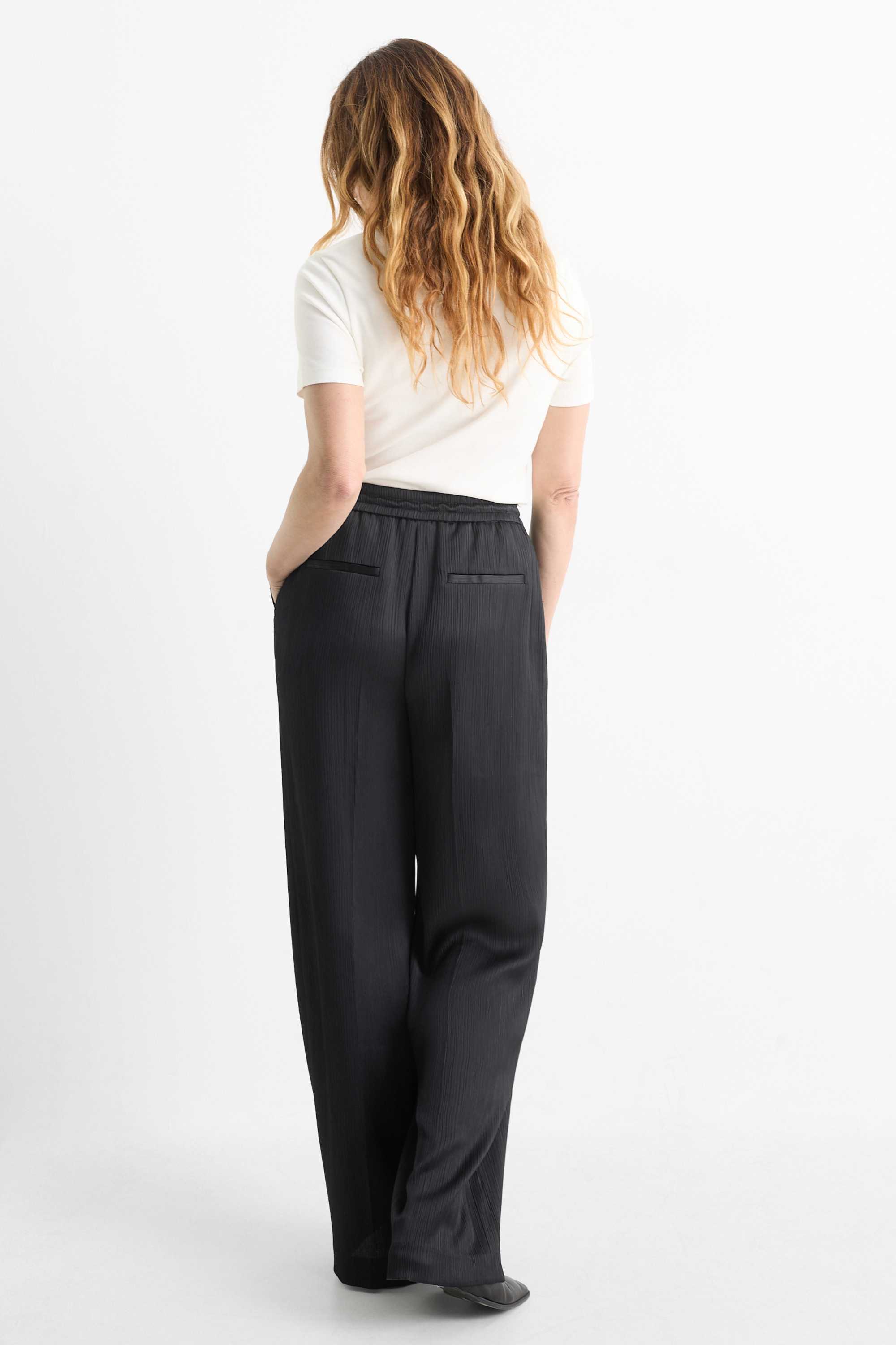 Business trousers - mid-rise waist - wide leg black