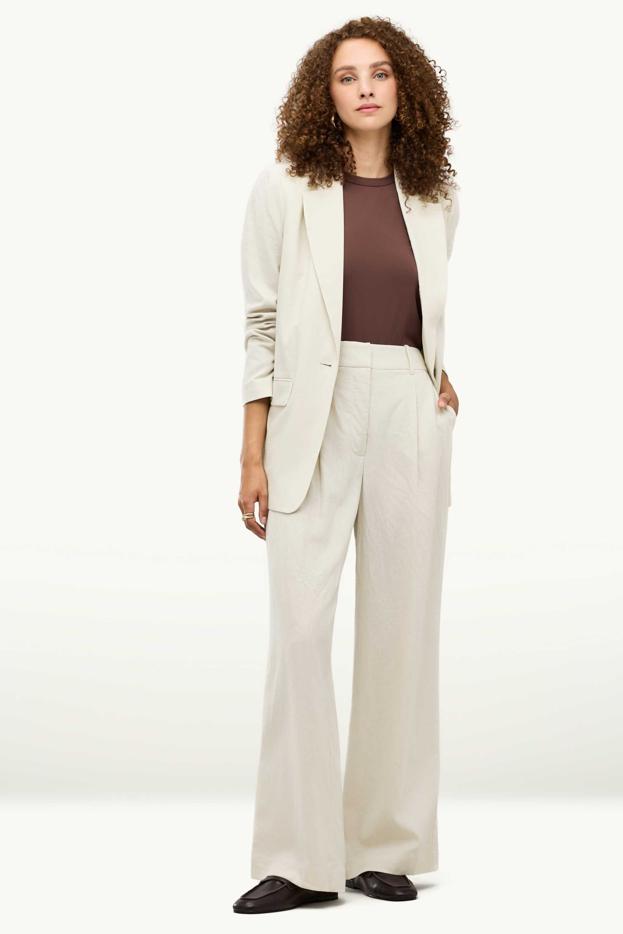 Business trousers - high waist - wide leg - linen blend cremewhite