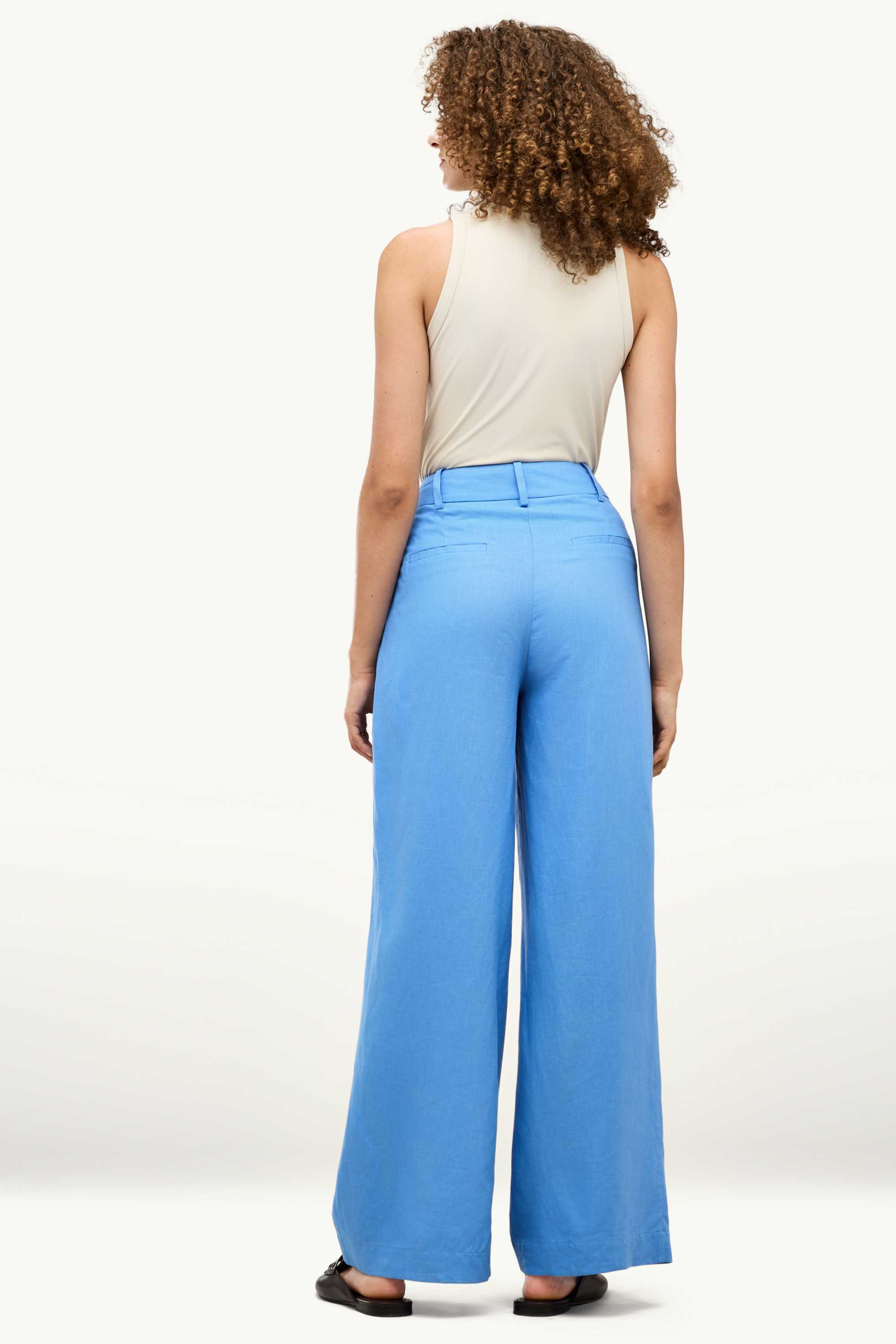 Business trousers - high waist - wide leg - linen blend blue
