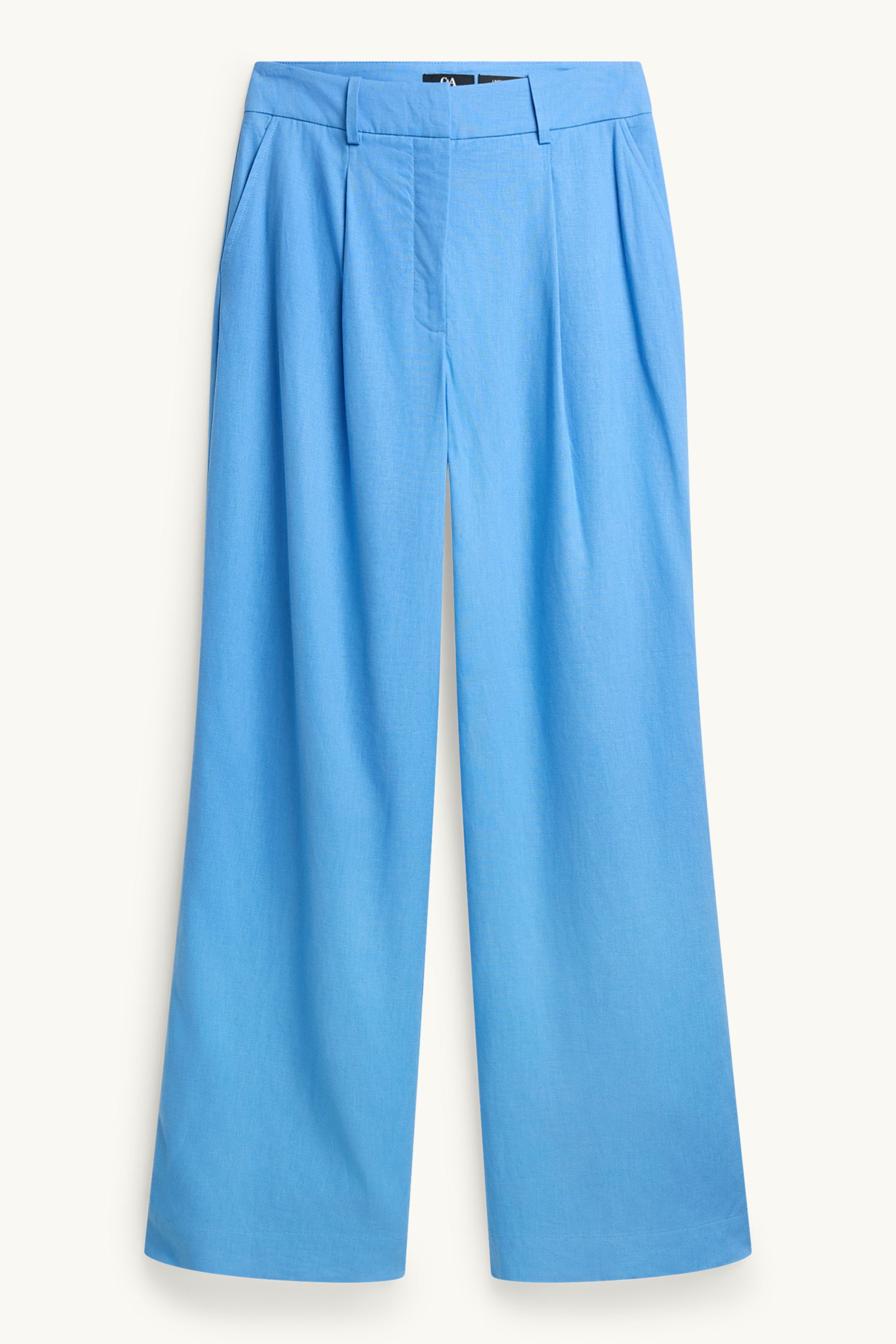 Business trousers - high waist - wide leg - linen blend blue