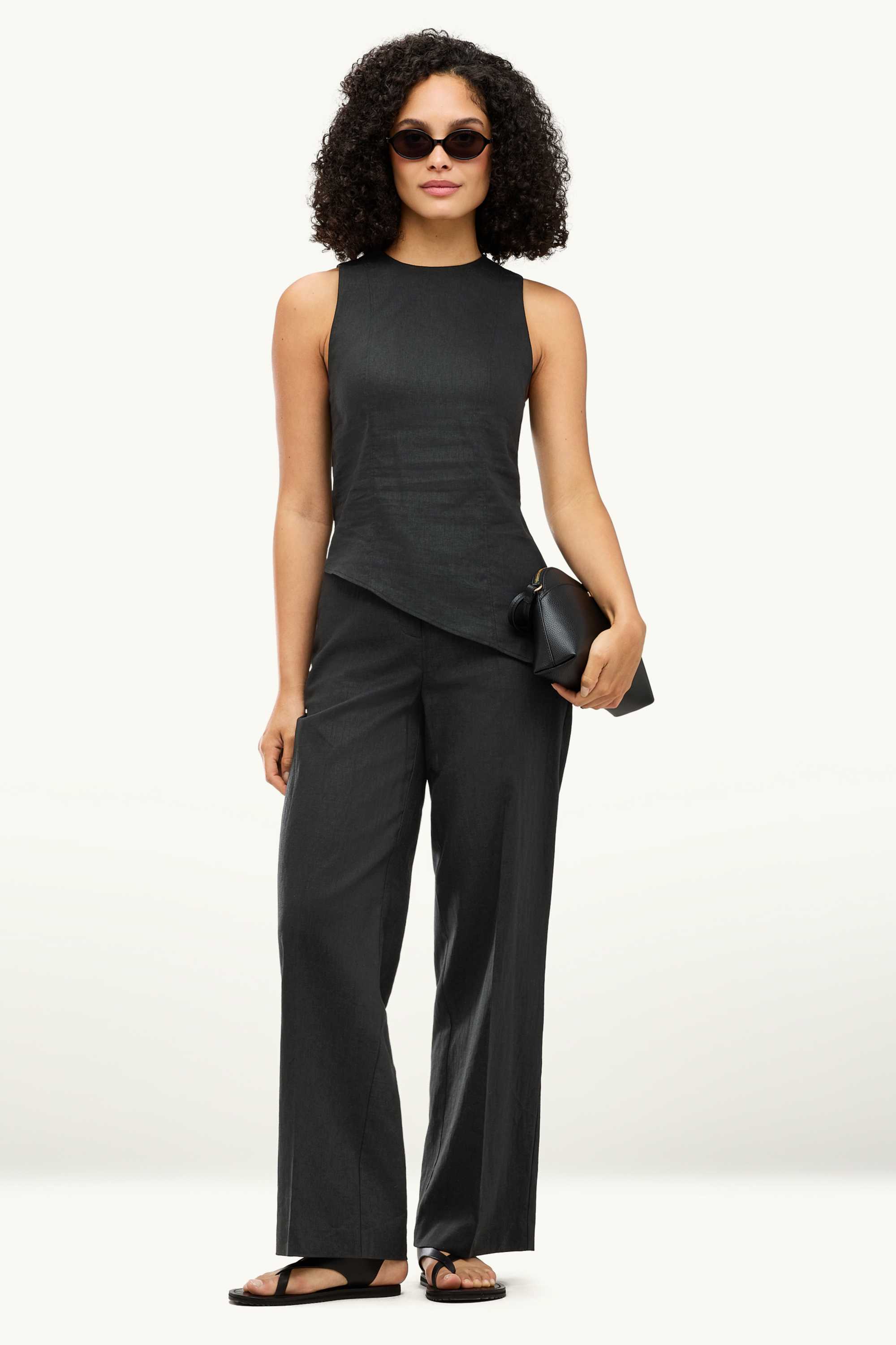 Blouse top - linen blend black