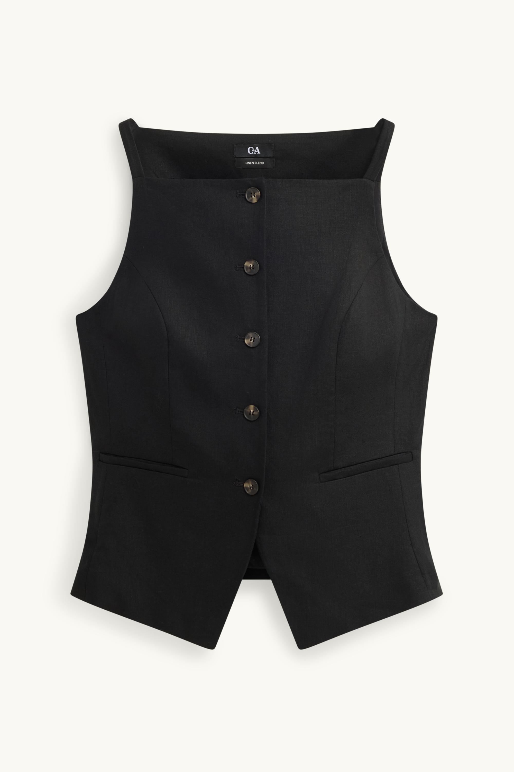 Business waistcoat - fitted - linen blend black