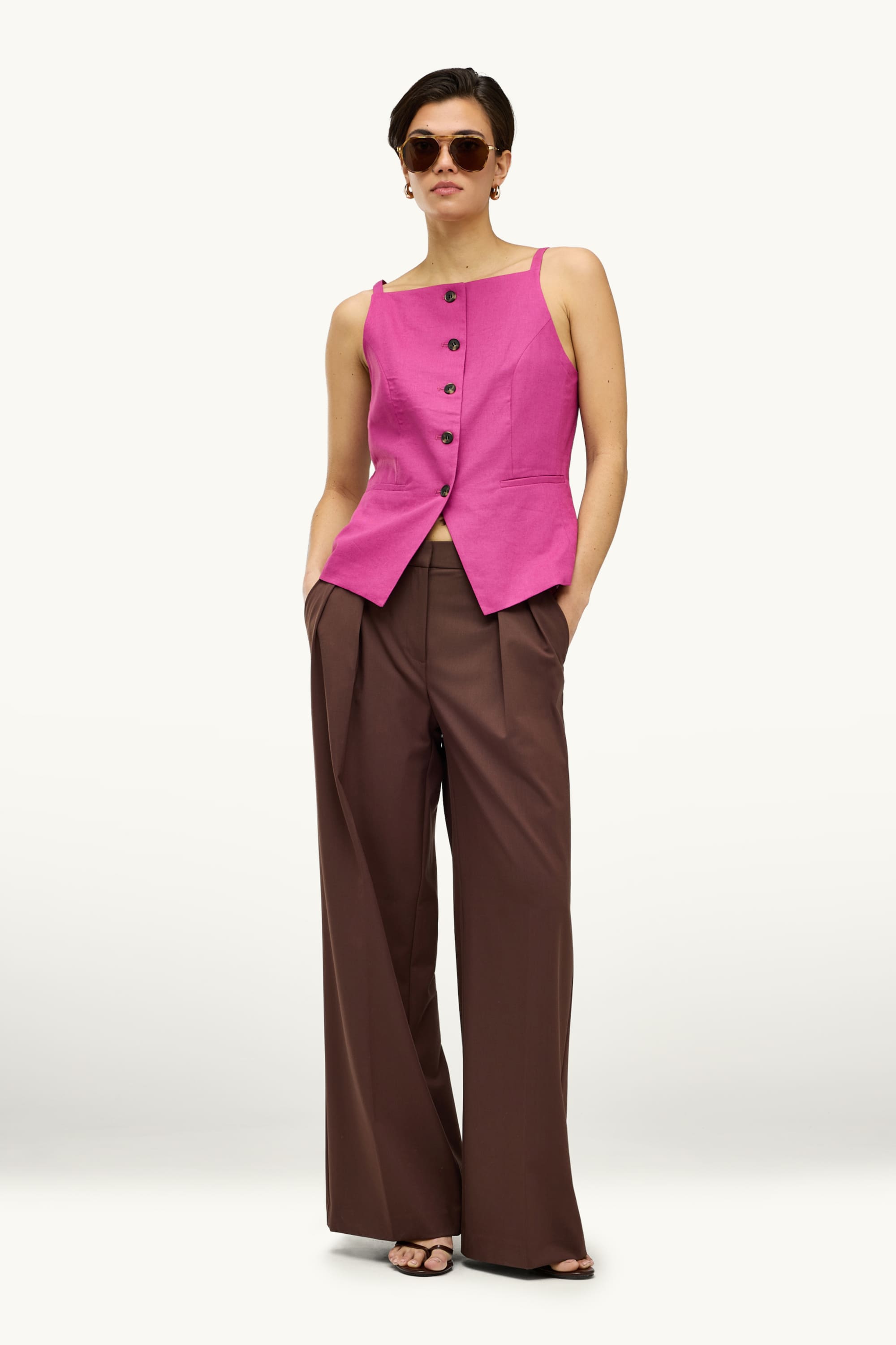 Business waistcoat - fitted - linen blend pink