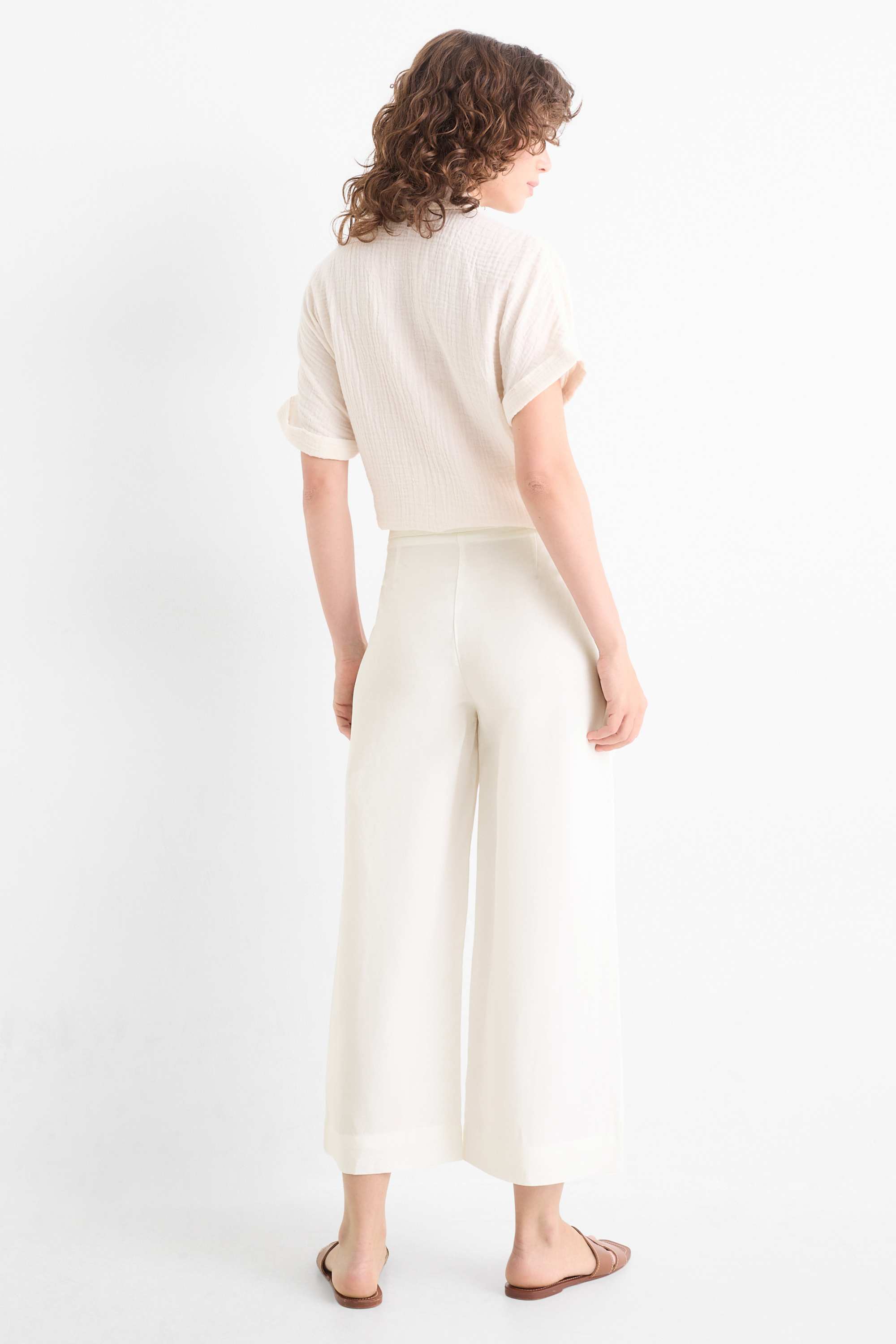 Business trousers with linen content - high waist - wide leg cremewhite