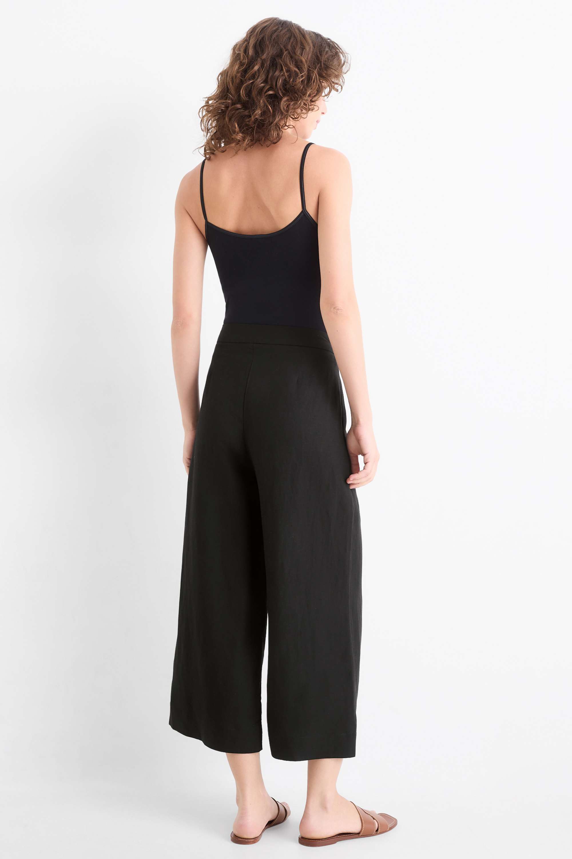 Business trousers with linen content - high waist - wide leg black