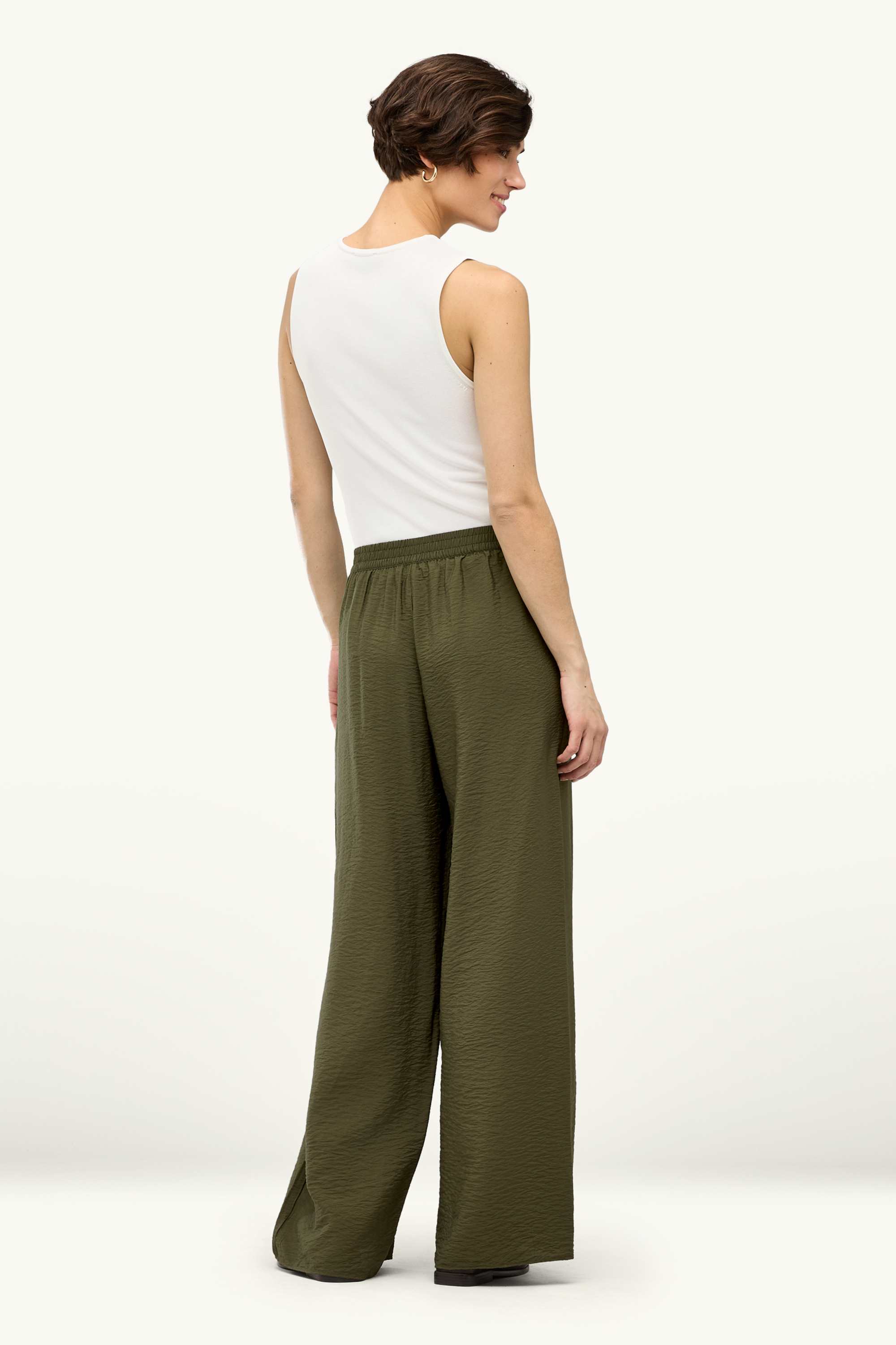 Business trousers - high waist - wide leg dark green