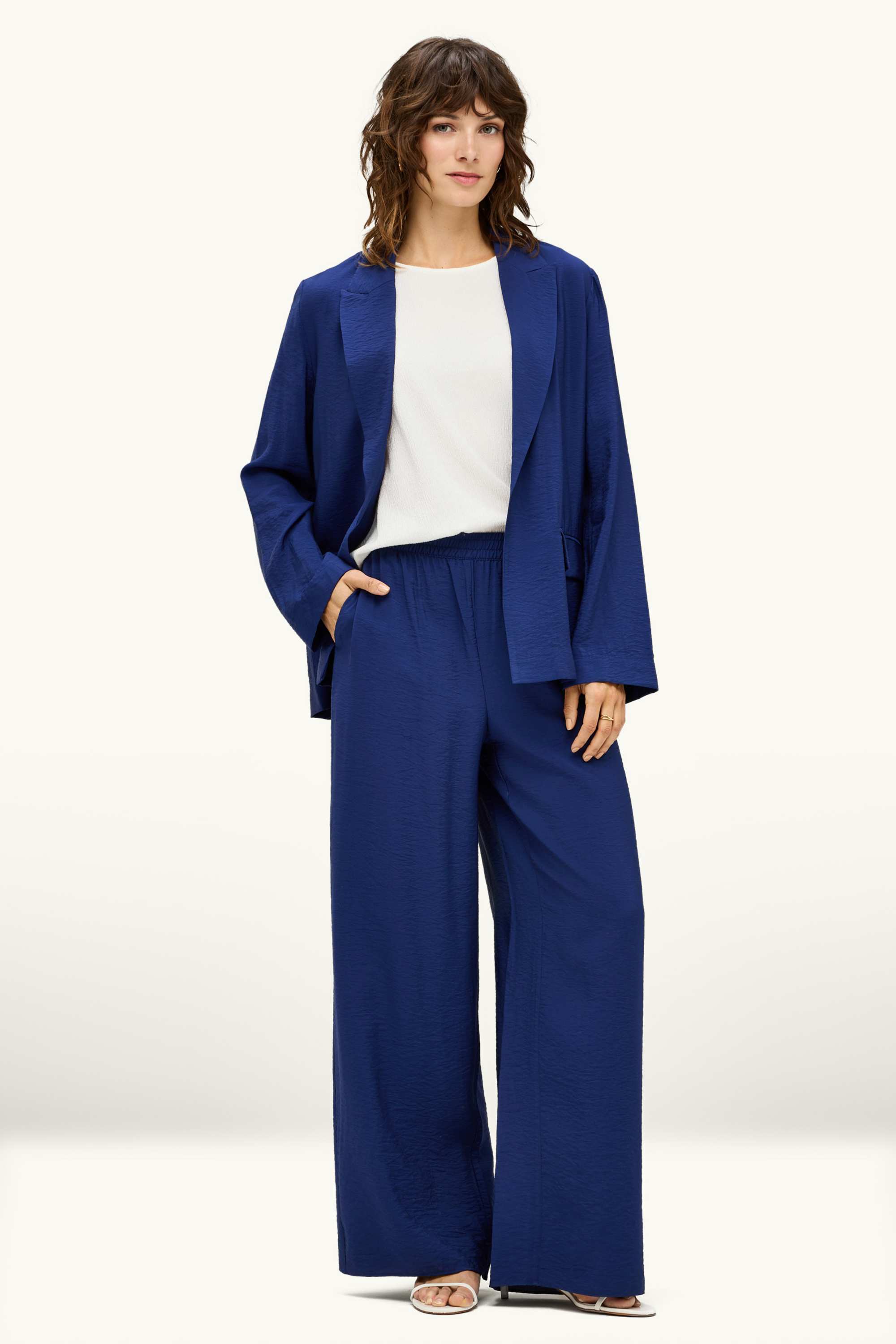 Business trousers - high waist - wide leg dark blue