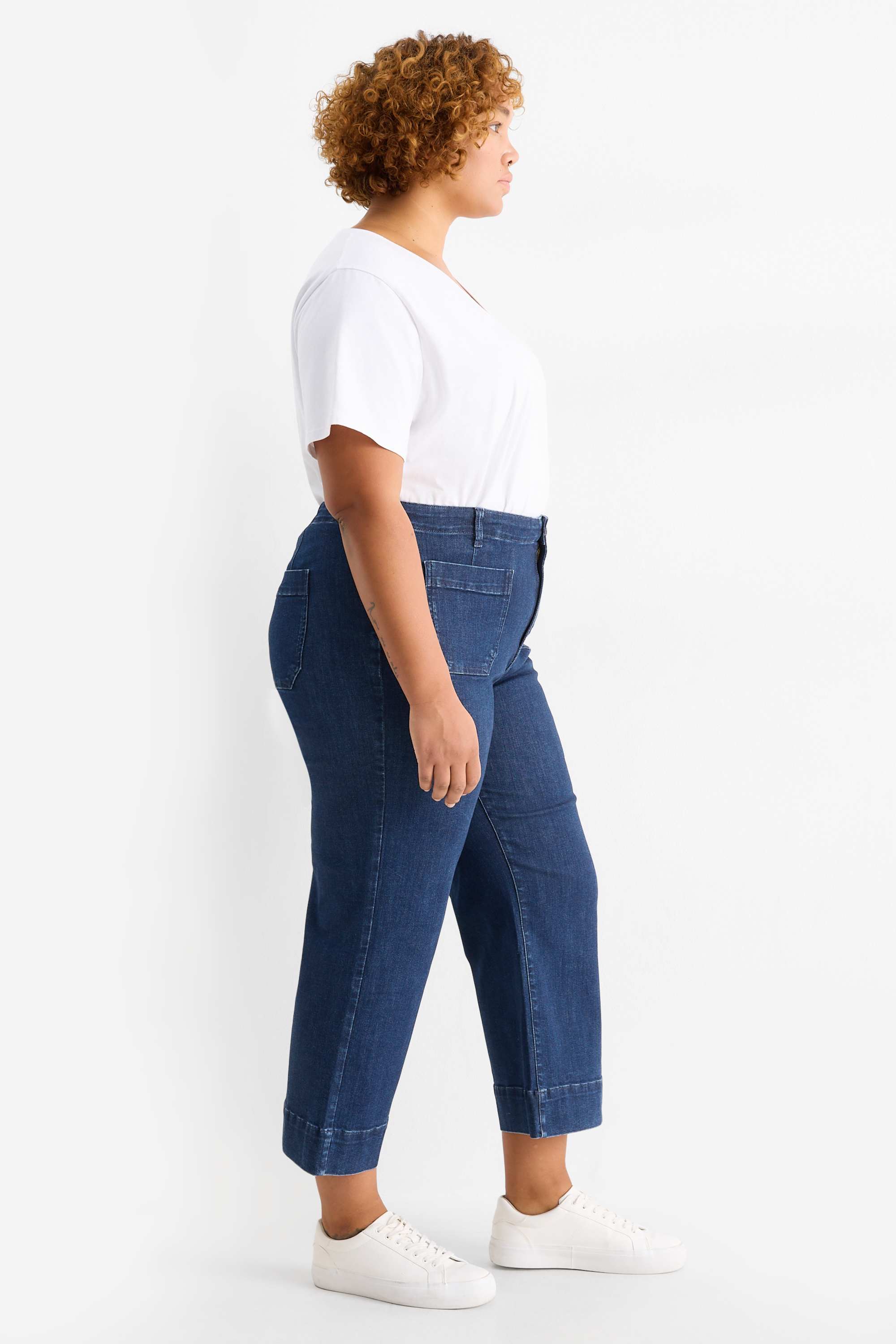 Wide leg jeans - high waist denim-dark blue